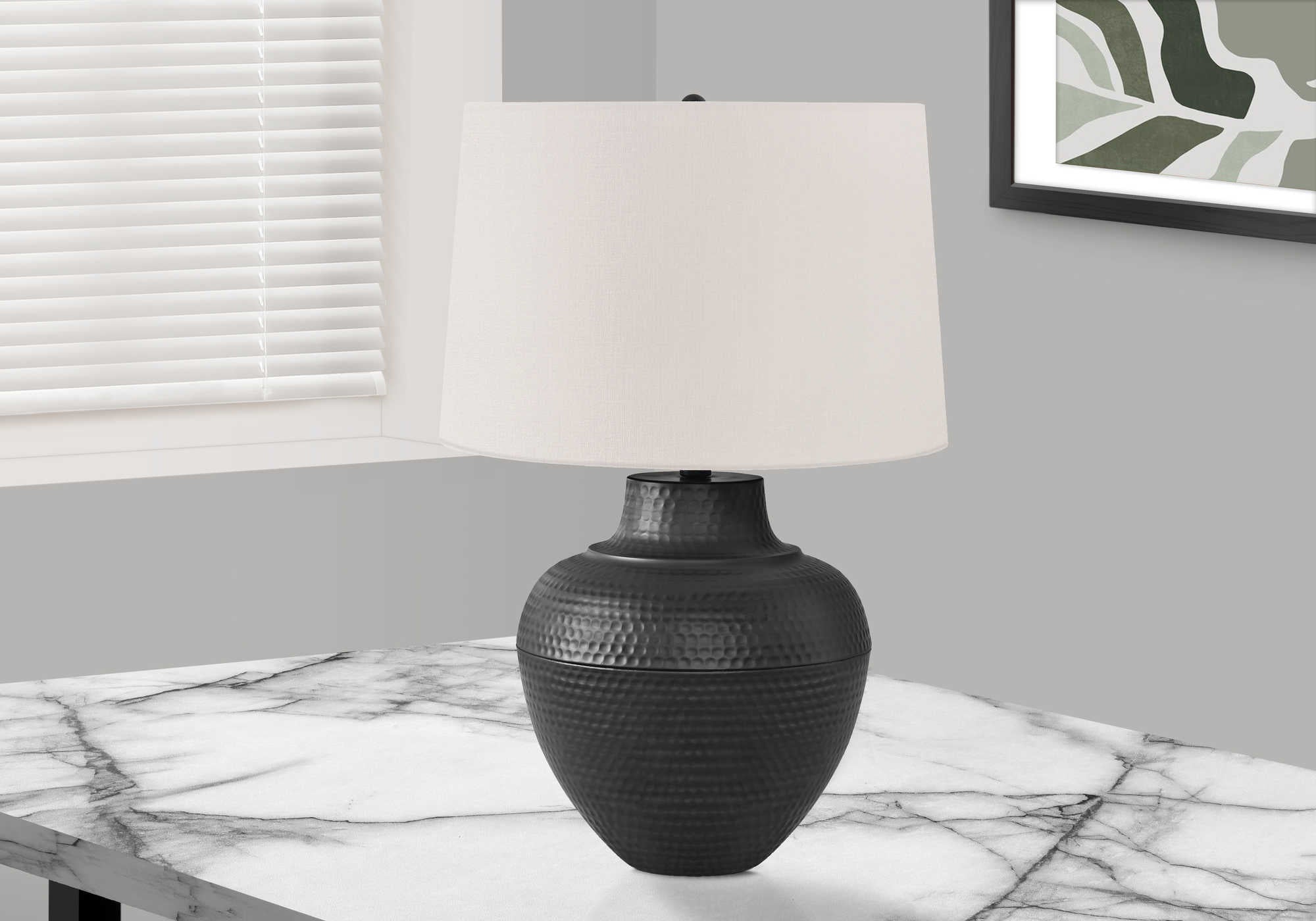 LIGHTING - 26"H TABLE LAMP BLACK METAL / IVORY SHADE # I 9615