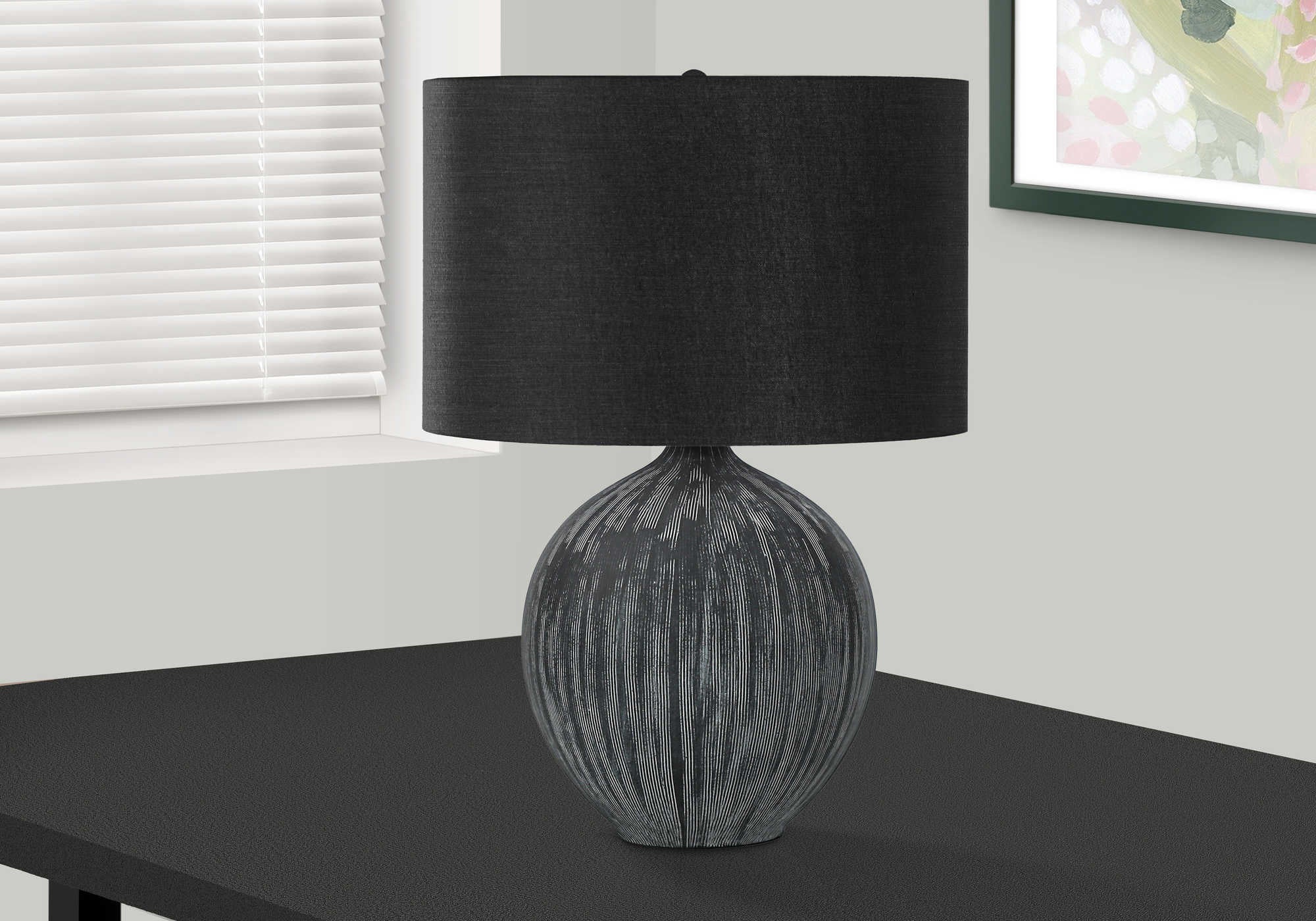 LIGHTING - 23"H TABLE LAMP BLACK CERAMIC / BLACK SHADE # I 9618