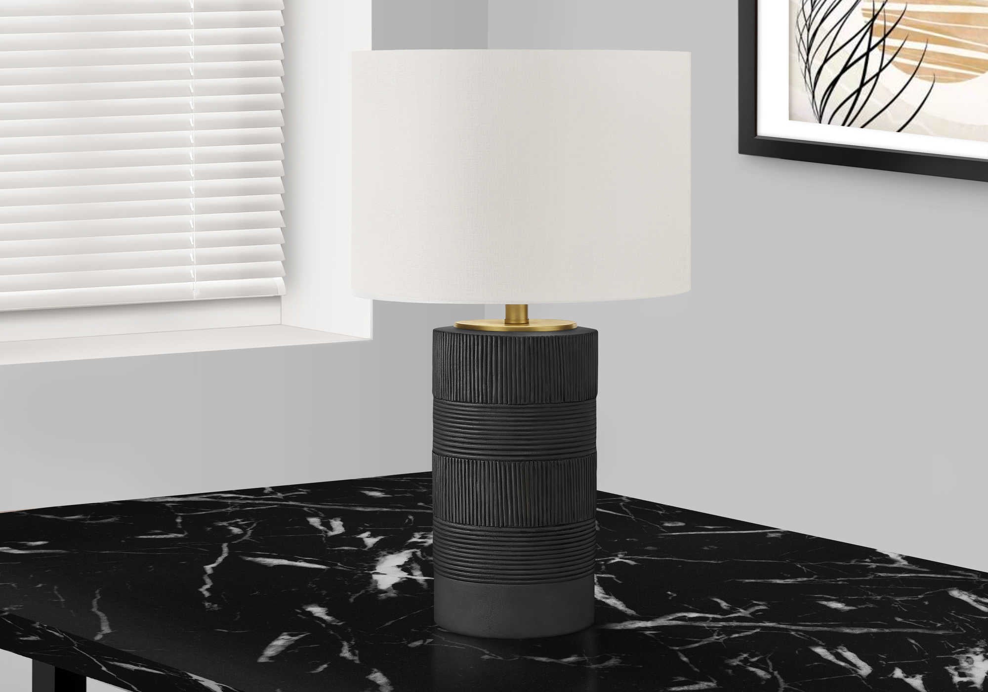 LIGHTING - 24"H TABLE LAMP BLACK RESIN / IVORY SHADE # I 9619