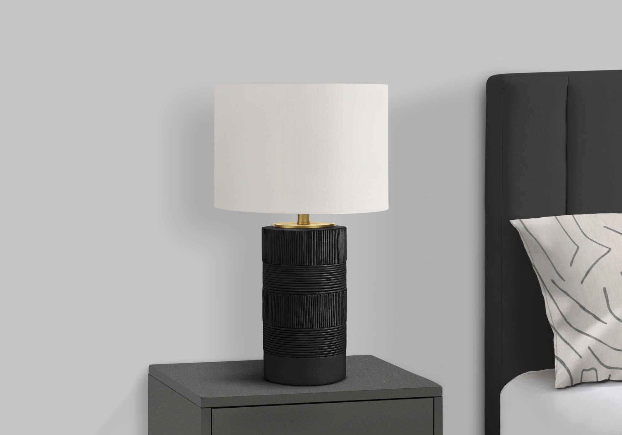 LIGHTING - 24"H TABLE LAMP BLACK RESIN / IVORY SHADE # I 9619