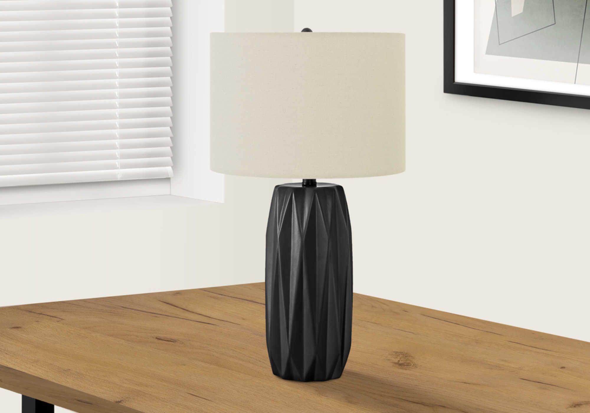 LIGHTING - 25"H TABLE LAMP BLACK CERAMIC / IVORY SHADE # I 9620