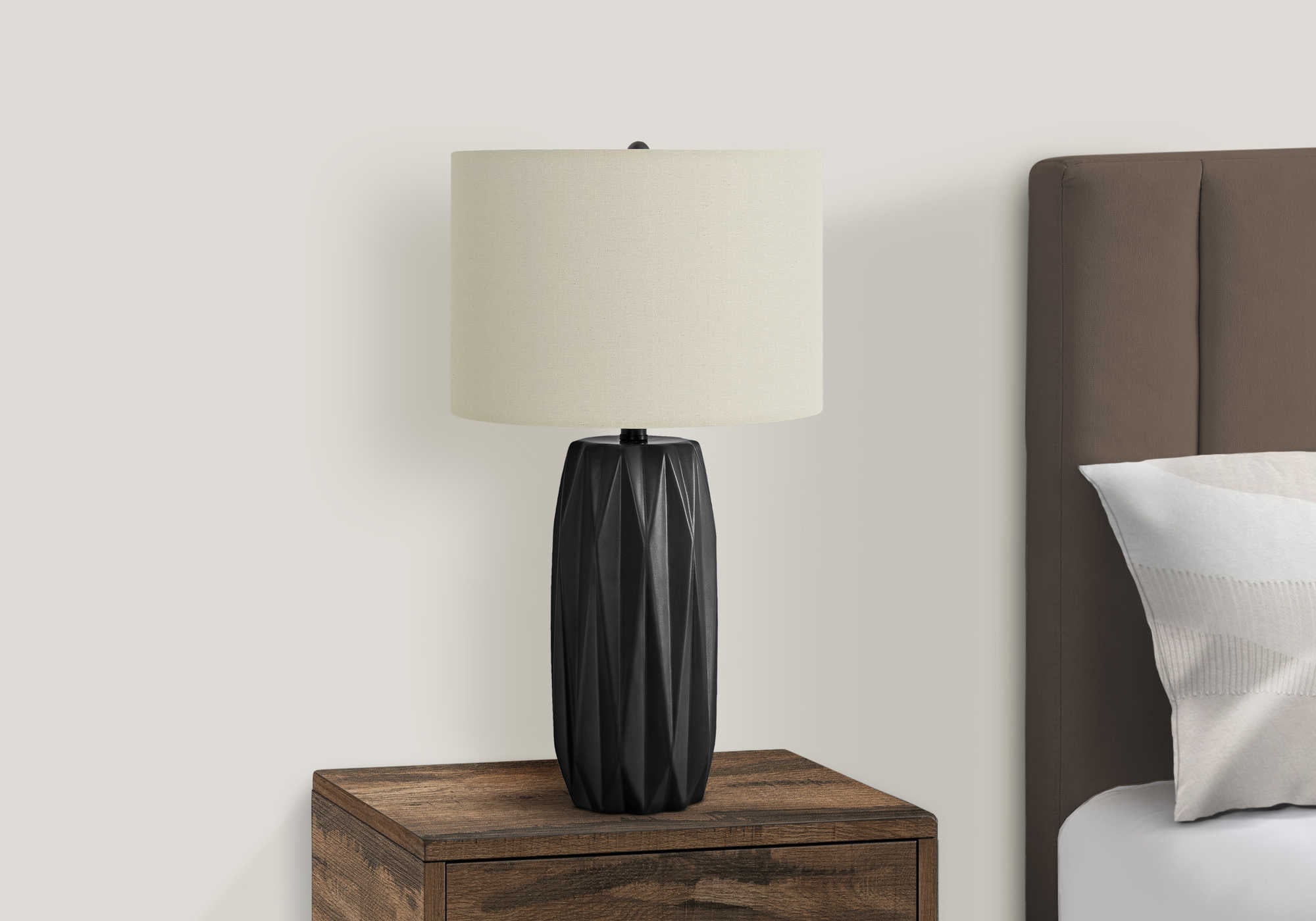 LIGHTING - 25"H TABLE LAMP BLACK CERAMIC / IVORY SHADE # I 9620