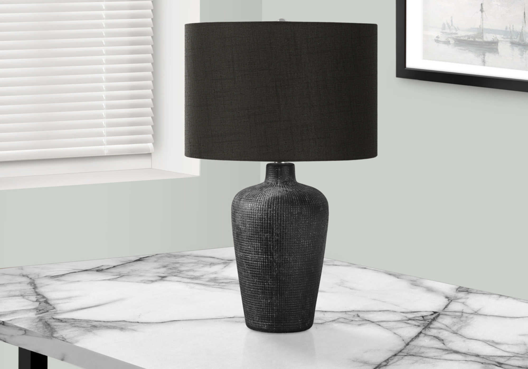 LIGHTING - 24"H TABLE LAMP BLACK CERAMIC / BLACK SHADE # I 9621