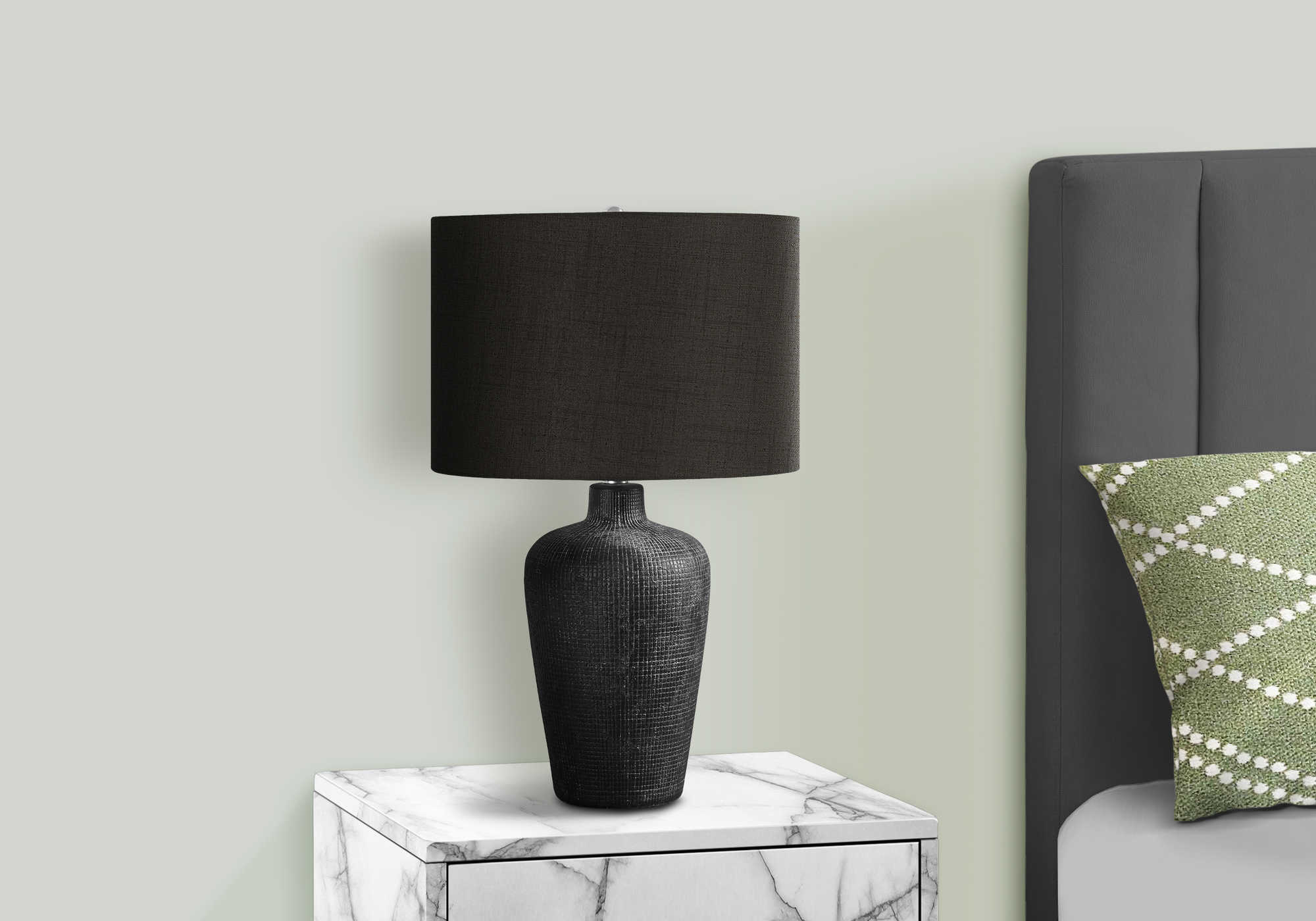 LIGHTING - 24"H TABLE LAMP BLACK CERAMIC / BLACK SHADE # I 9621