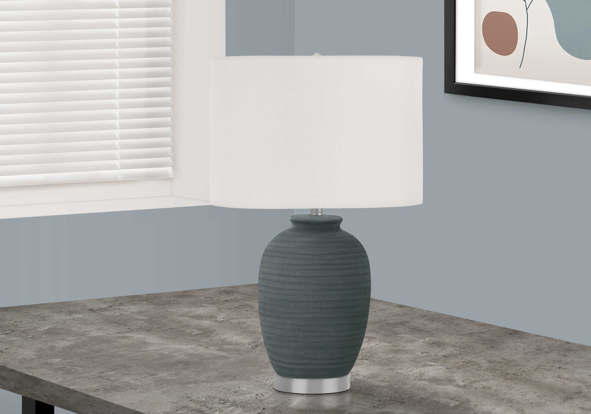 LIGHTING - 24"H TABLE LAMP BLUE CERAMIC / IVORY SHADE # I 9622