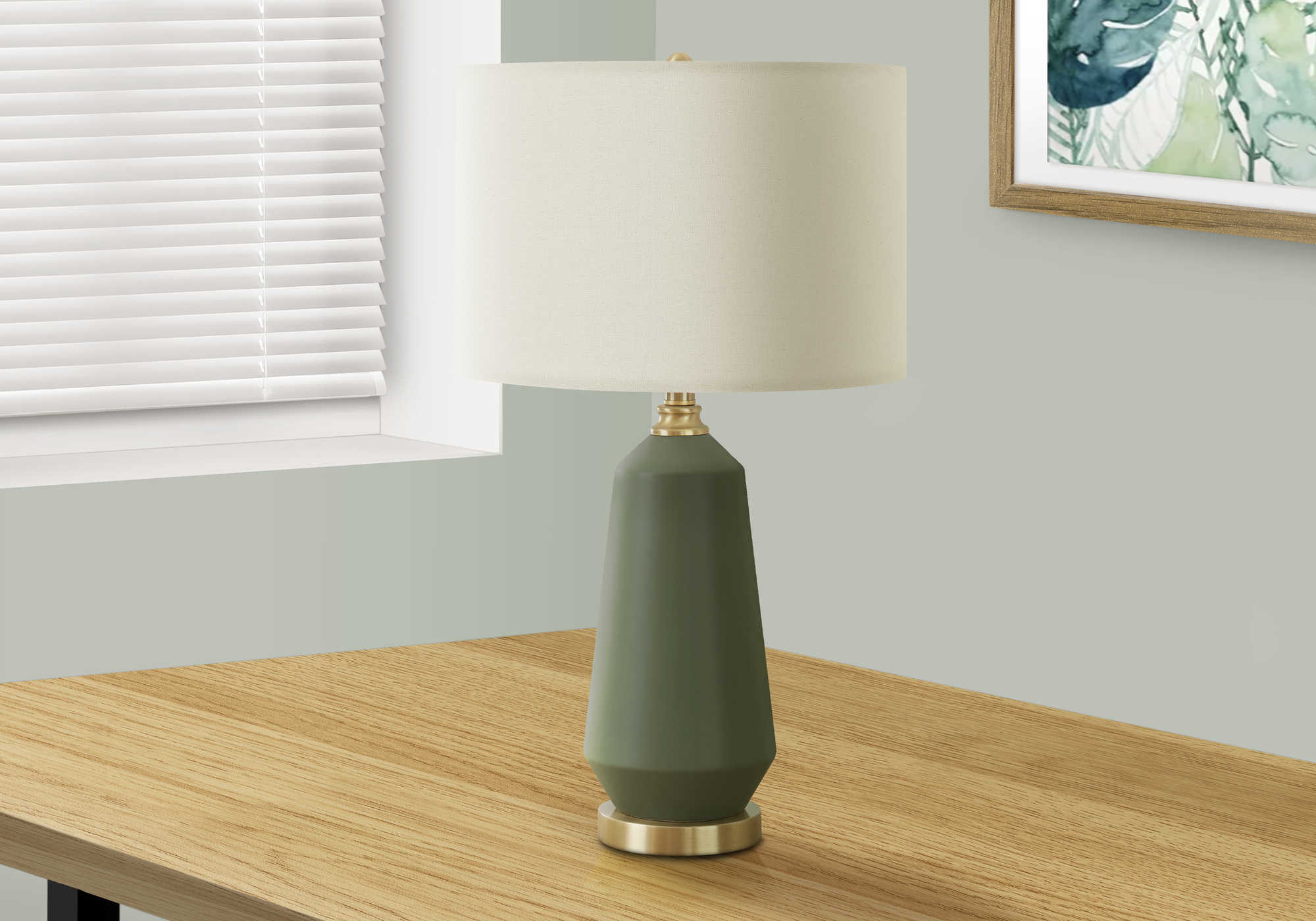 LIGHTING - 26"H TABLE LAMP GREEN CERAMIC / IVORY SHADE # I 9624