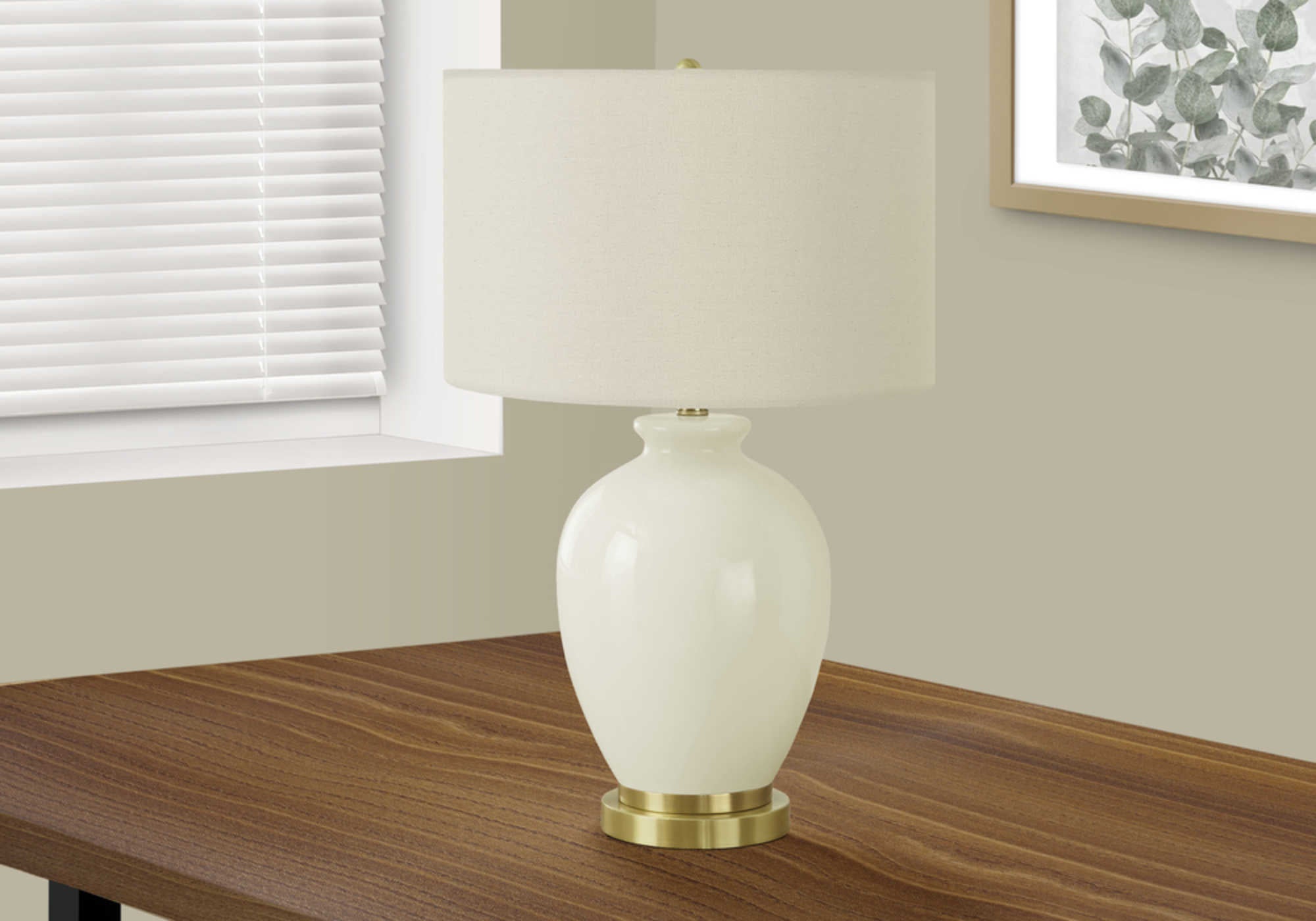 LIGHTING - 26"H TABLE LAMP CREAM CERAMIC / IVORY SHADE # I 9625