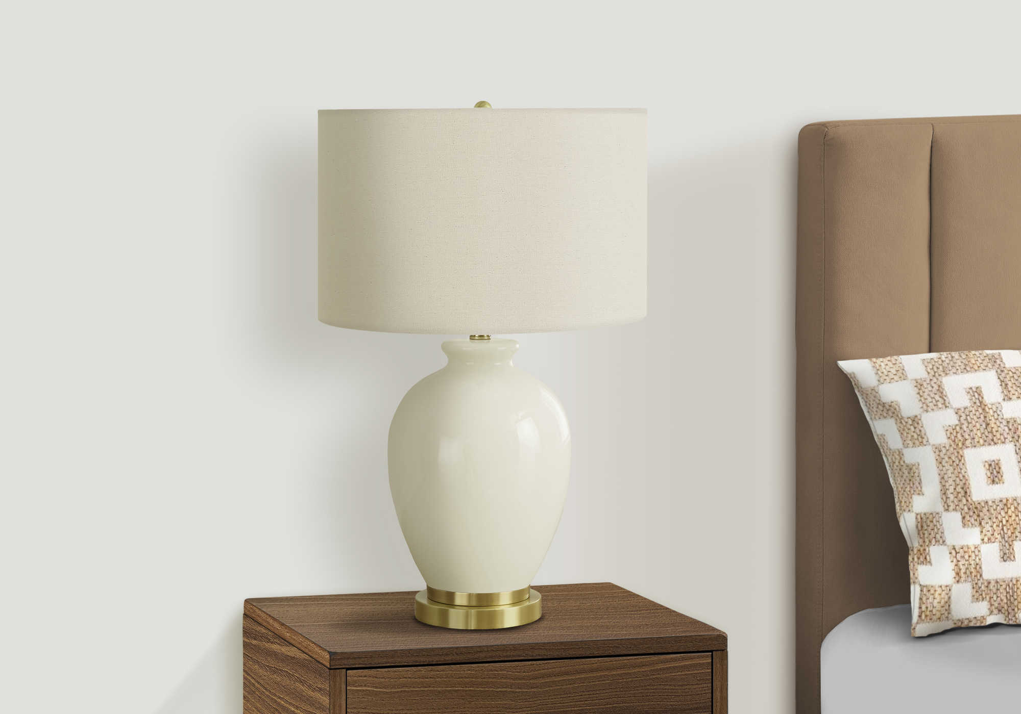 LIGHTING - 26"H TABLE LAMP CREAM CERAMIC / IVORY SHADE # I 9625