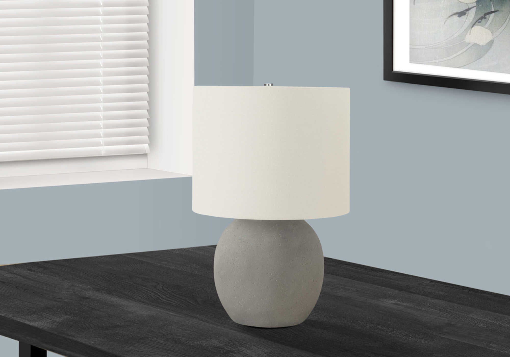 LIGHTING - 20"H TABLE LAMP GREY CONCRETE / IVORY SHADE # I 9626