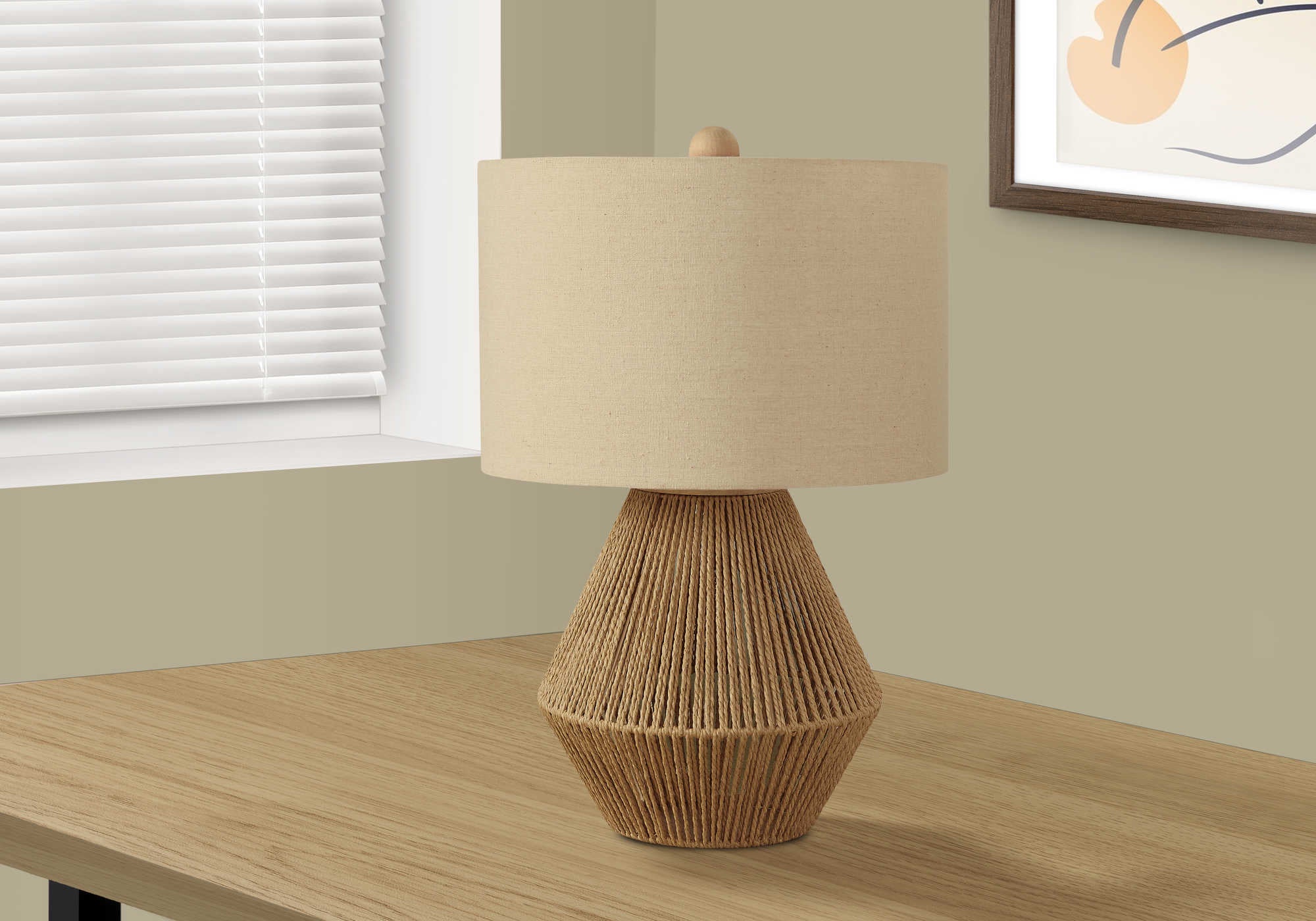 LIGHTING - 22"H TABLE LAMP BROWN ROPE / BEIGE SHADE # I 9628