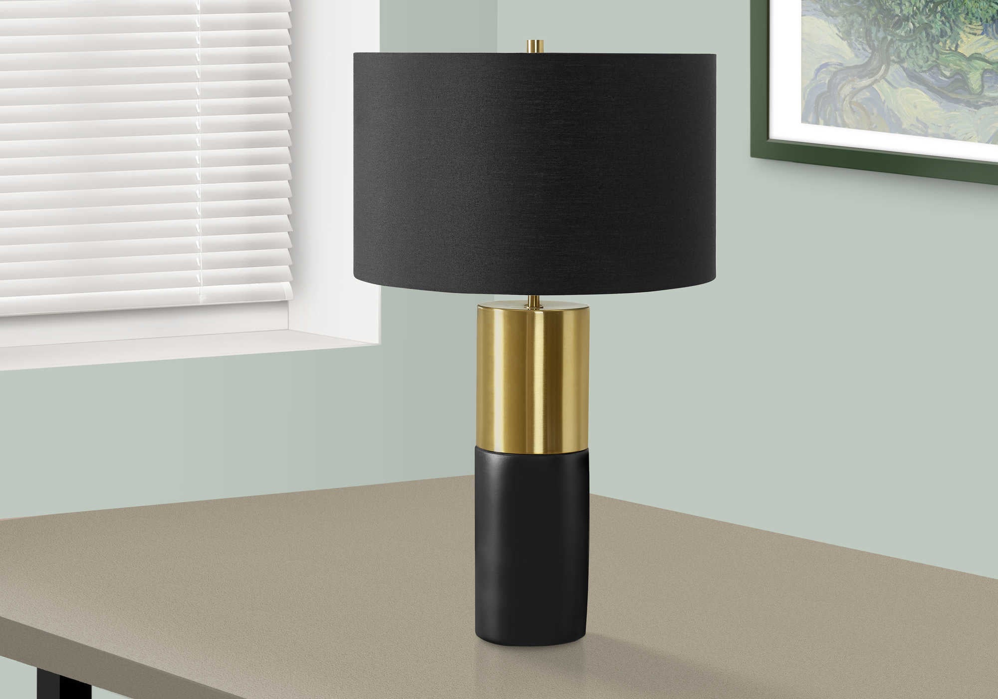 LIGHTING - 25"H TABLE LAMP BLACK CONCRETE / BLACK SHADE # I 9629