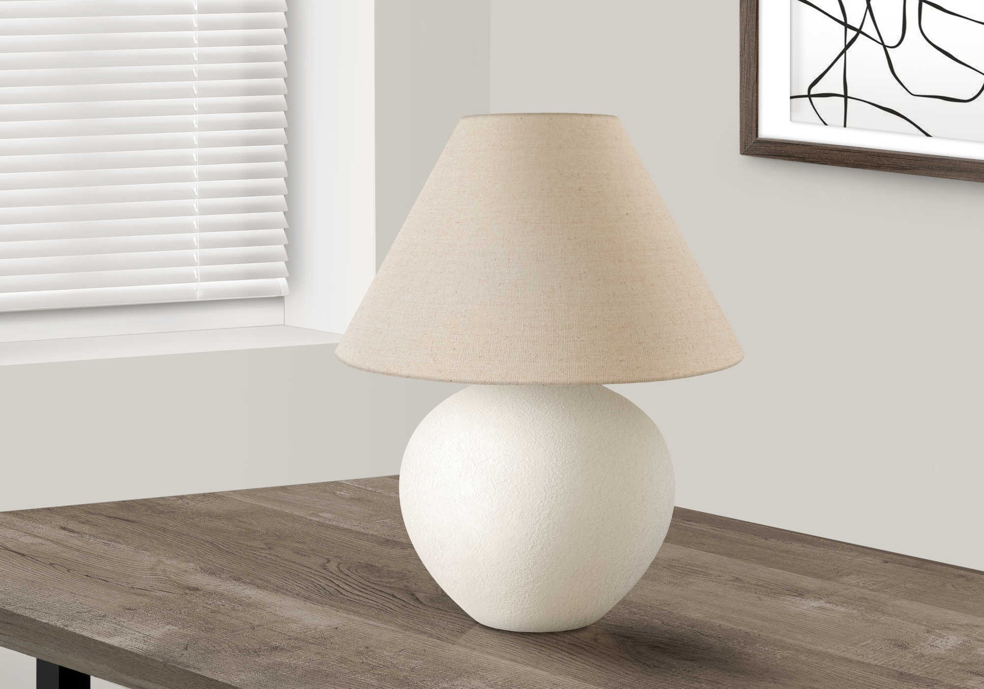 ÉCLAIRAGE - LAMPE DE TABLE 16"H CÉRAMIQUE CRÈME / ABAT-JOUR BEIGE # I 9631