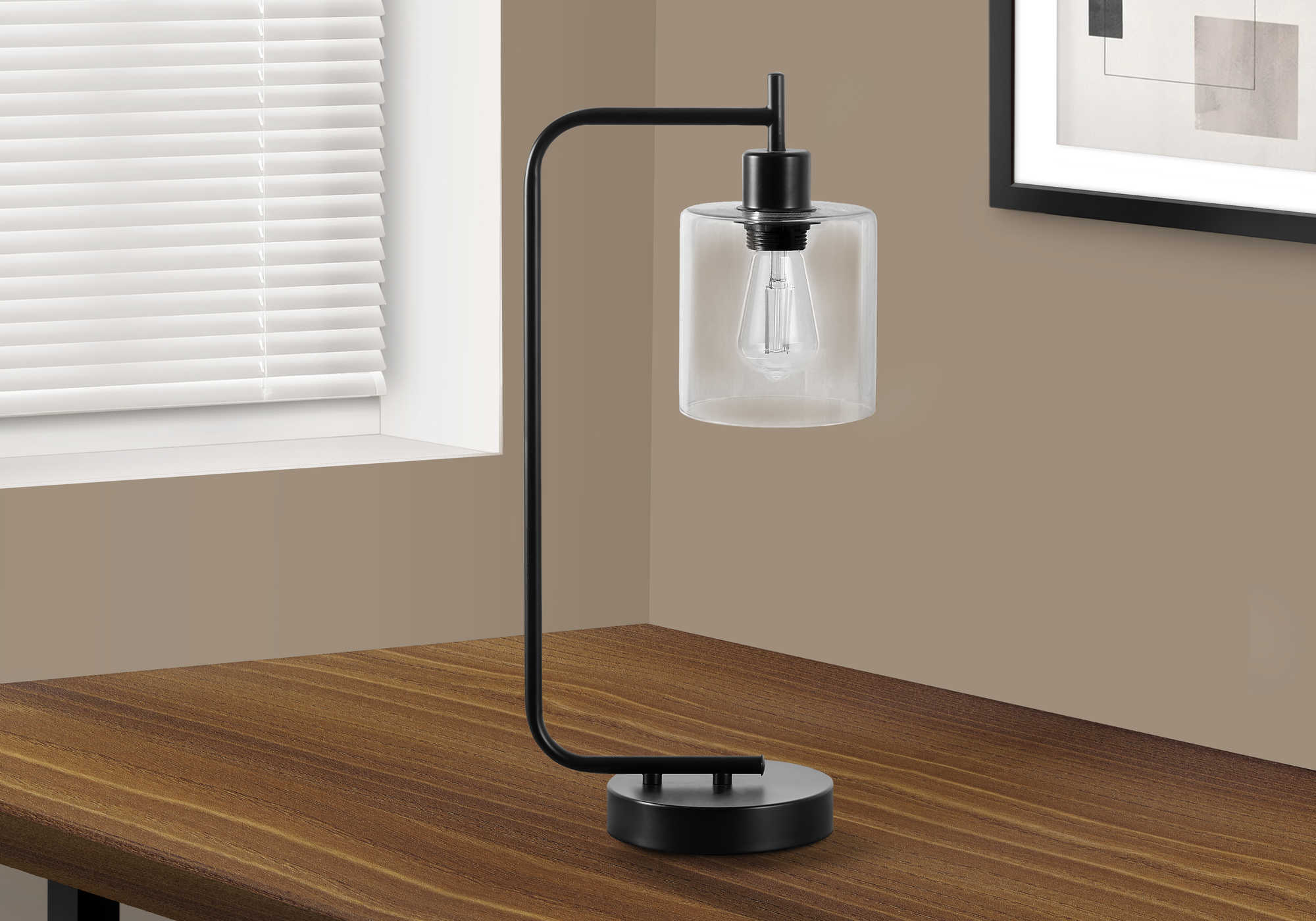 ÉCLAIRAGE - LAMPE DE TABLE 20"H MÉTAL NOIR/ABAT-JOUR EN VERRE/USB # I 9637