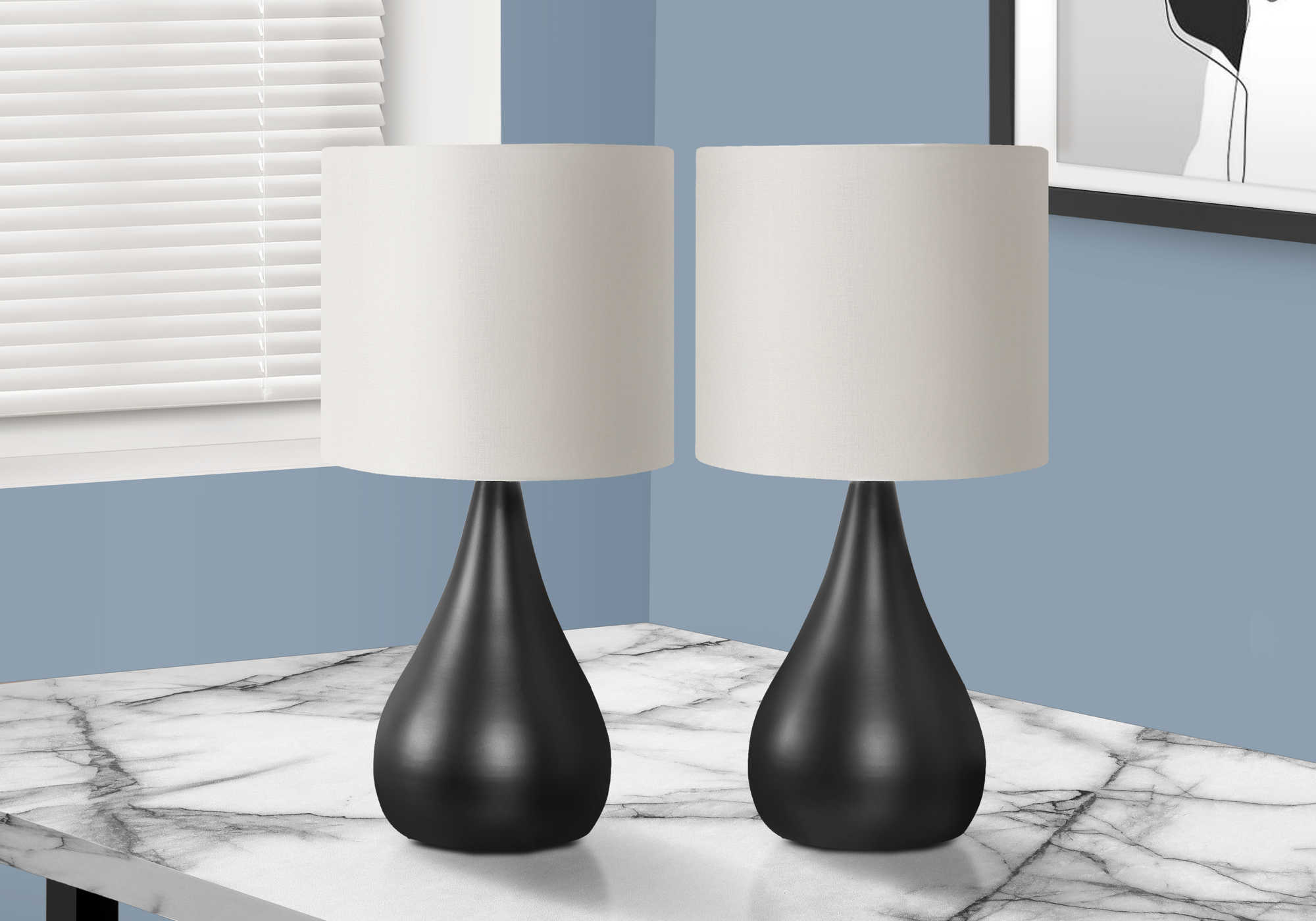 LIGHTING - 2PCS / 18"H TABLE LAMP BLACK / IVORY SHADE # I 9639