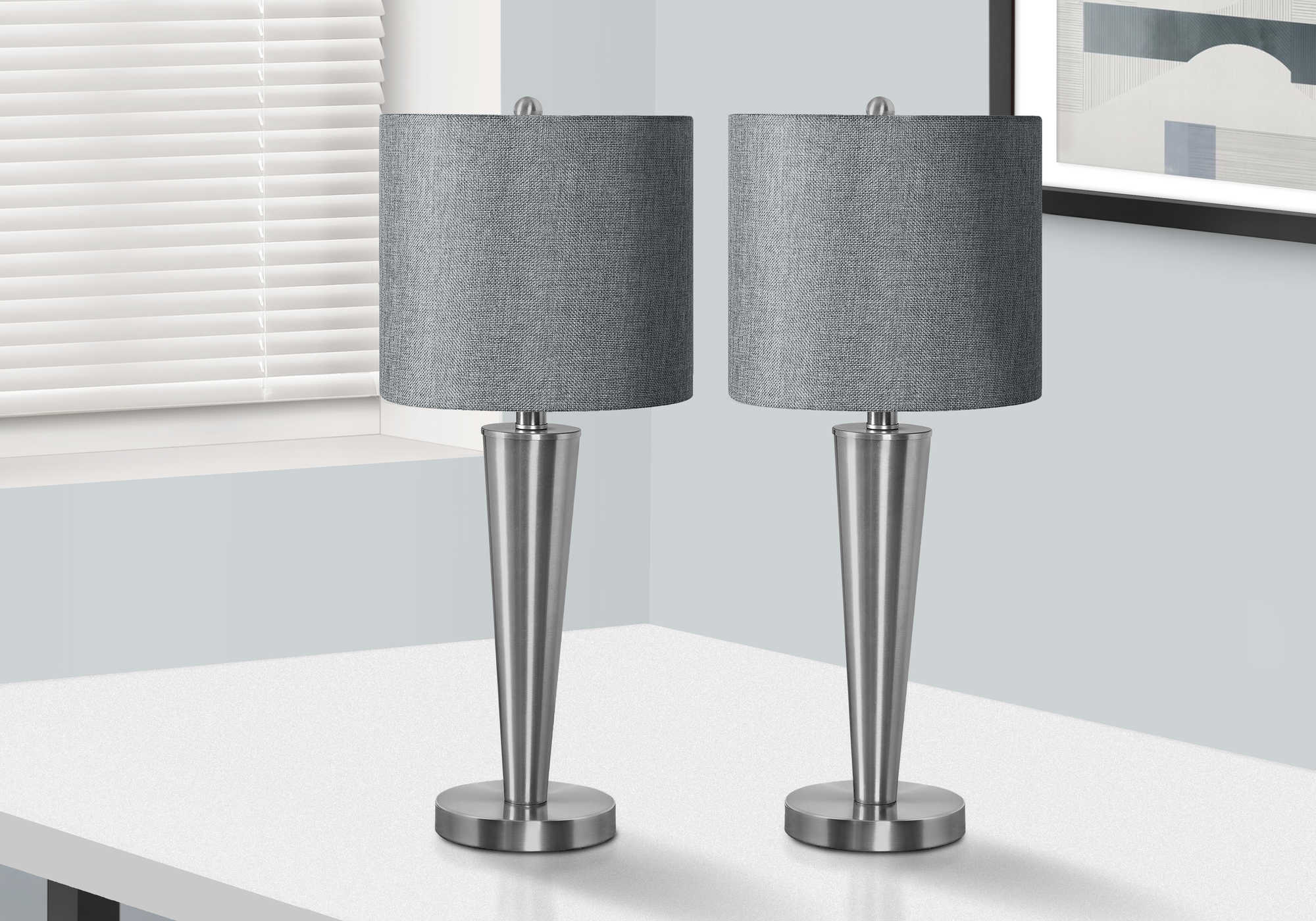 LIGHTING - 2PCS / 24"H TABLE LAMP NICKEL / GREY / USB # I 9642