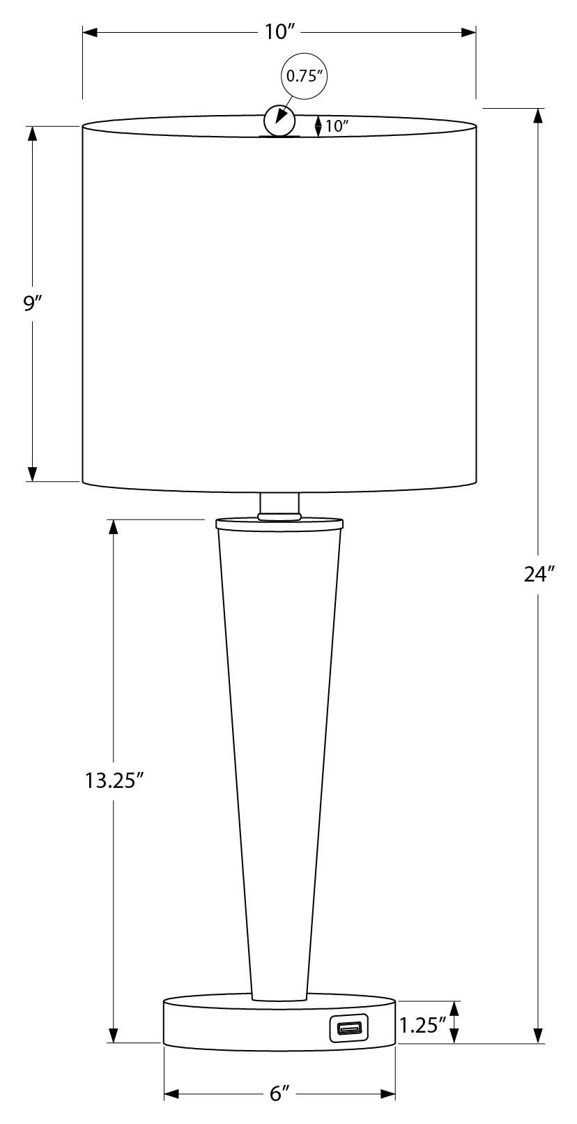 LIGHTING - 2PCS / 24"H TABLE LAMP NICKEL / GREY / USB # I 9642