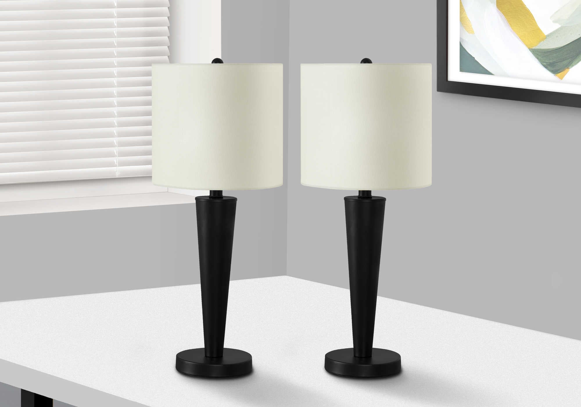 LIGHTING - 2PCS / 24"H TABLE LAMP BLACK / IVORY / USB # I 9643