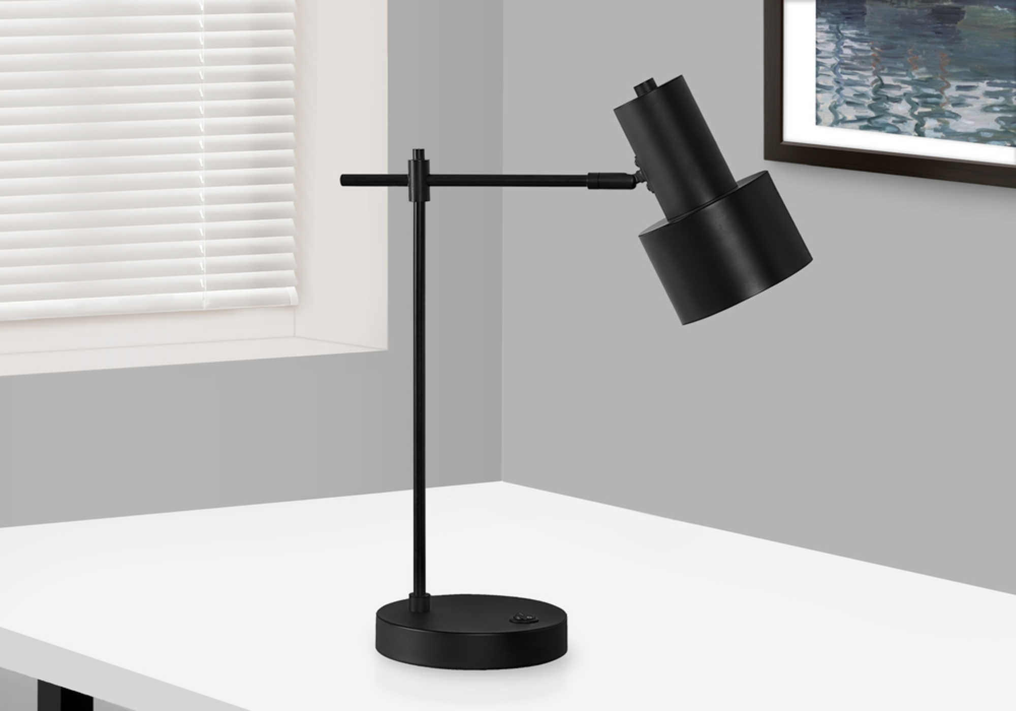 ÉCLAIRAGE - LAMPE DE TABLE 21"H MÉTAL NOIR/ABAT-JOUR NOIR/USB # I 9647