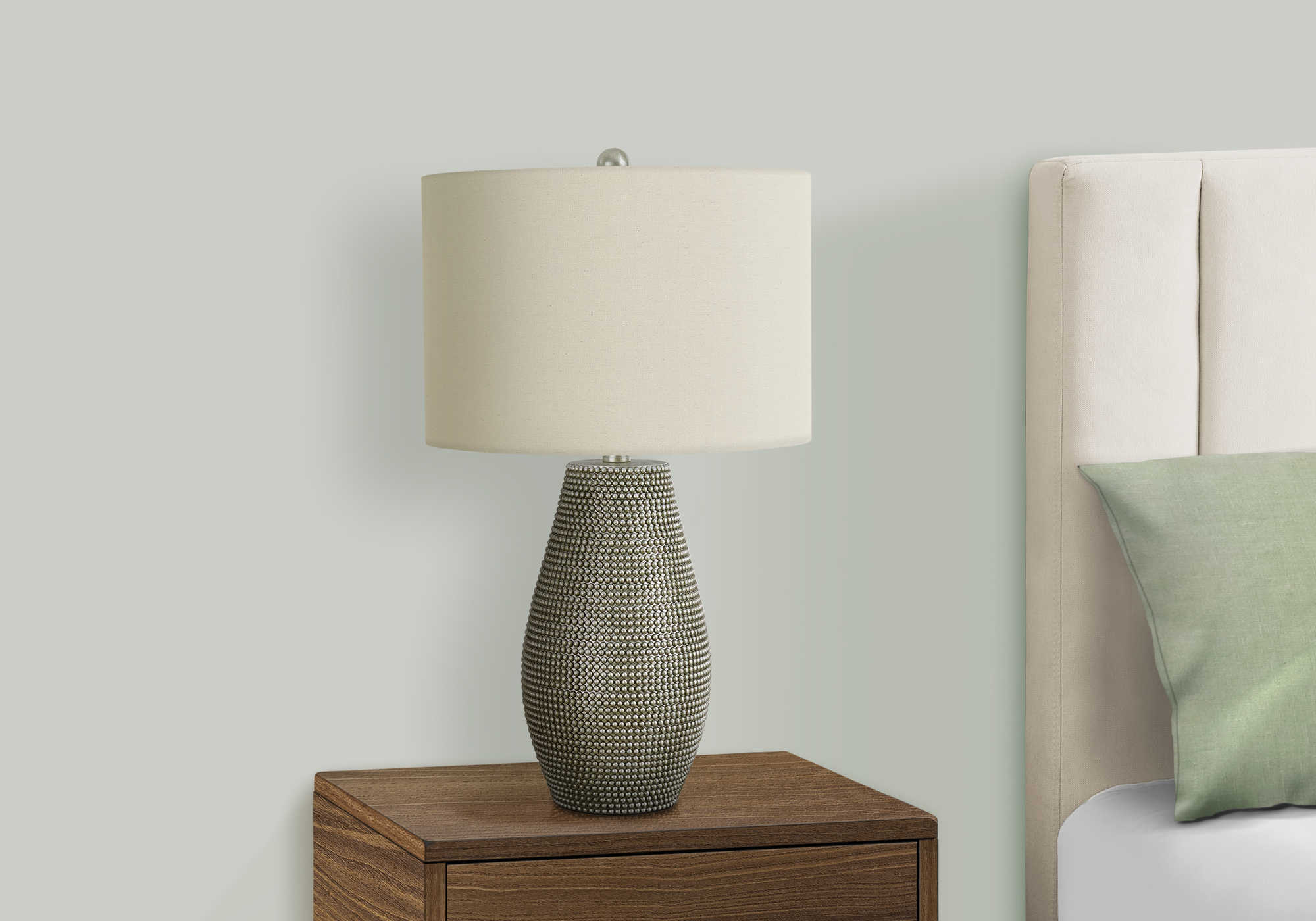 LIGHTING - 24"H TABLE LAMP GREY RESIN / IVORY SHADE # I 9654