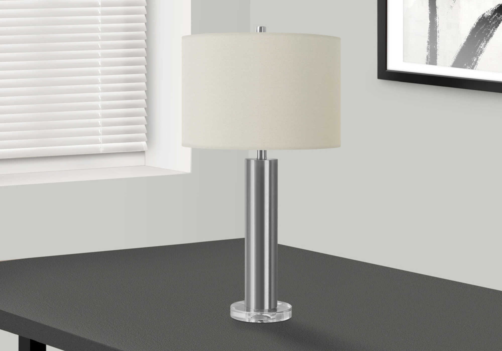 LIGHTING - 28"H TABLE LAMP NICKEL METAL / IVORY SHADE # I 9657