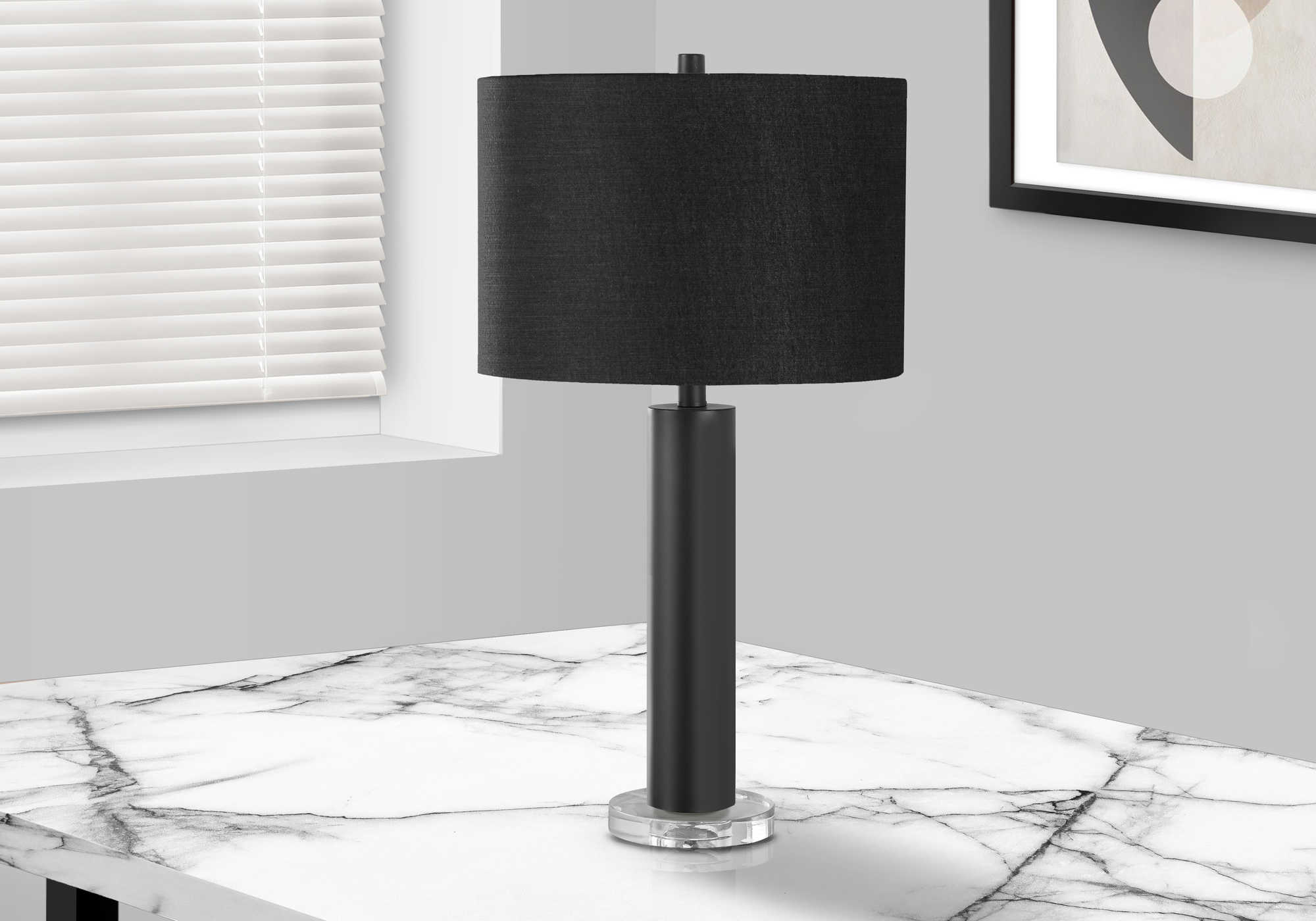 LIGHTING - 28"H TABLE LAMP BLACK METAL / BLACK SHADE # I 9658