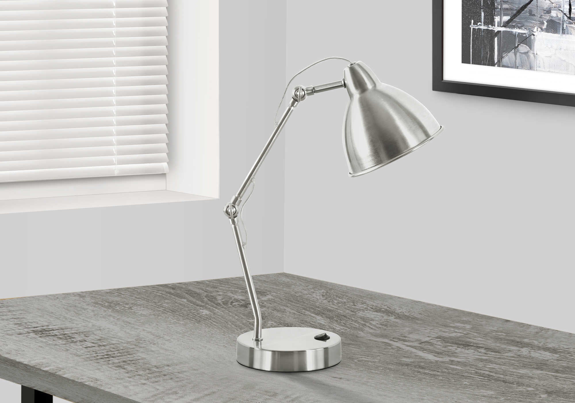 ÉCLAIRAGE - LAMPE DE TABLE 17"H MÉTAL NICKEL/ABAT-JOUR NICKEL/USB # I 9659