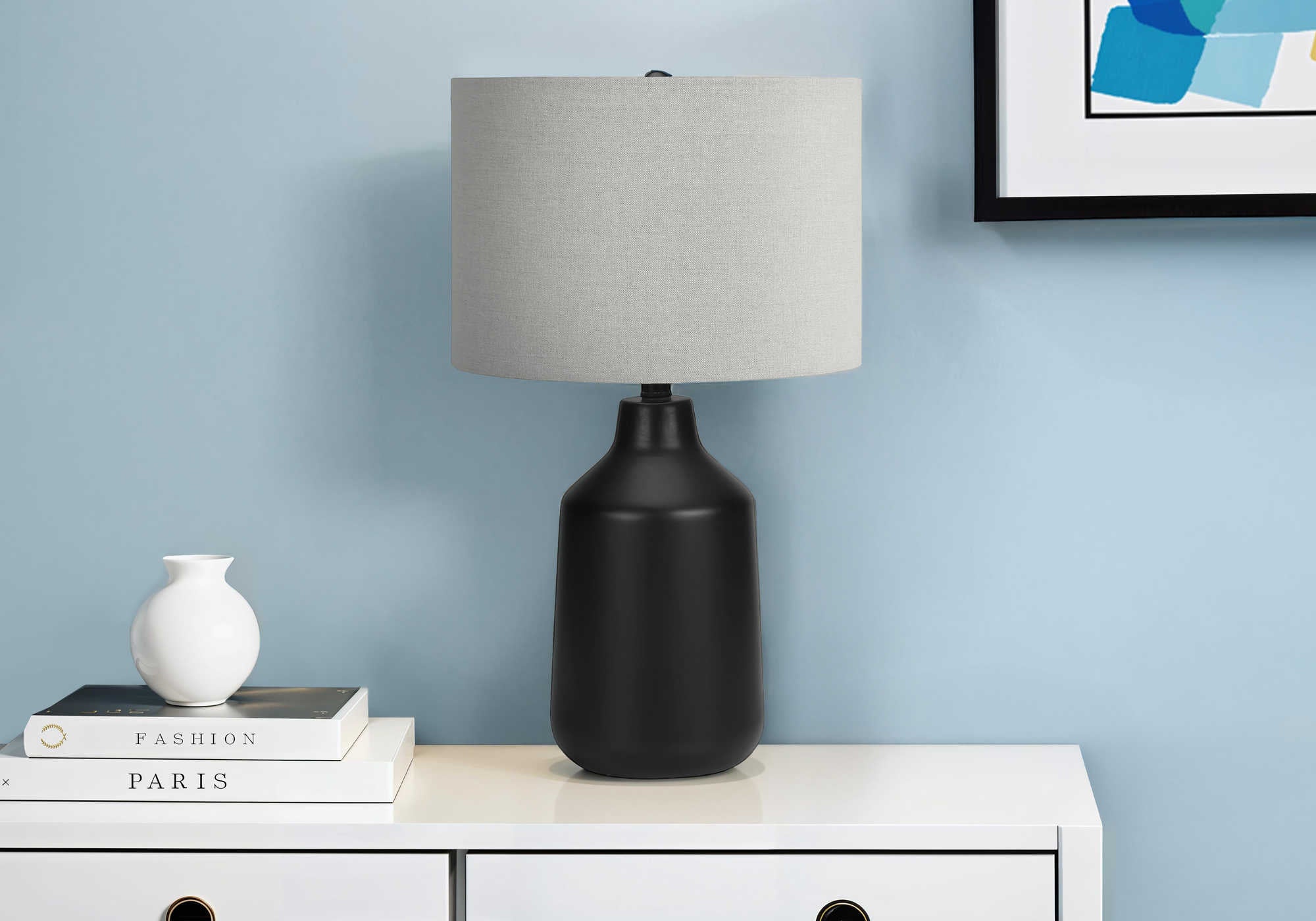 LIGHTING - 24"H TABLE LAMP BLACK CONCRETE / GREY SHADE # I 9701