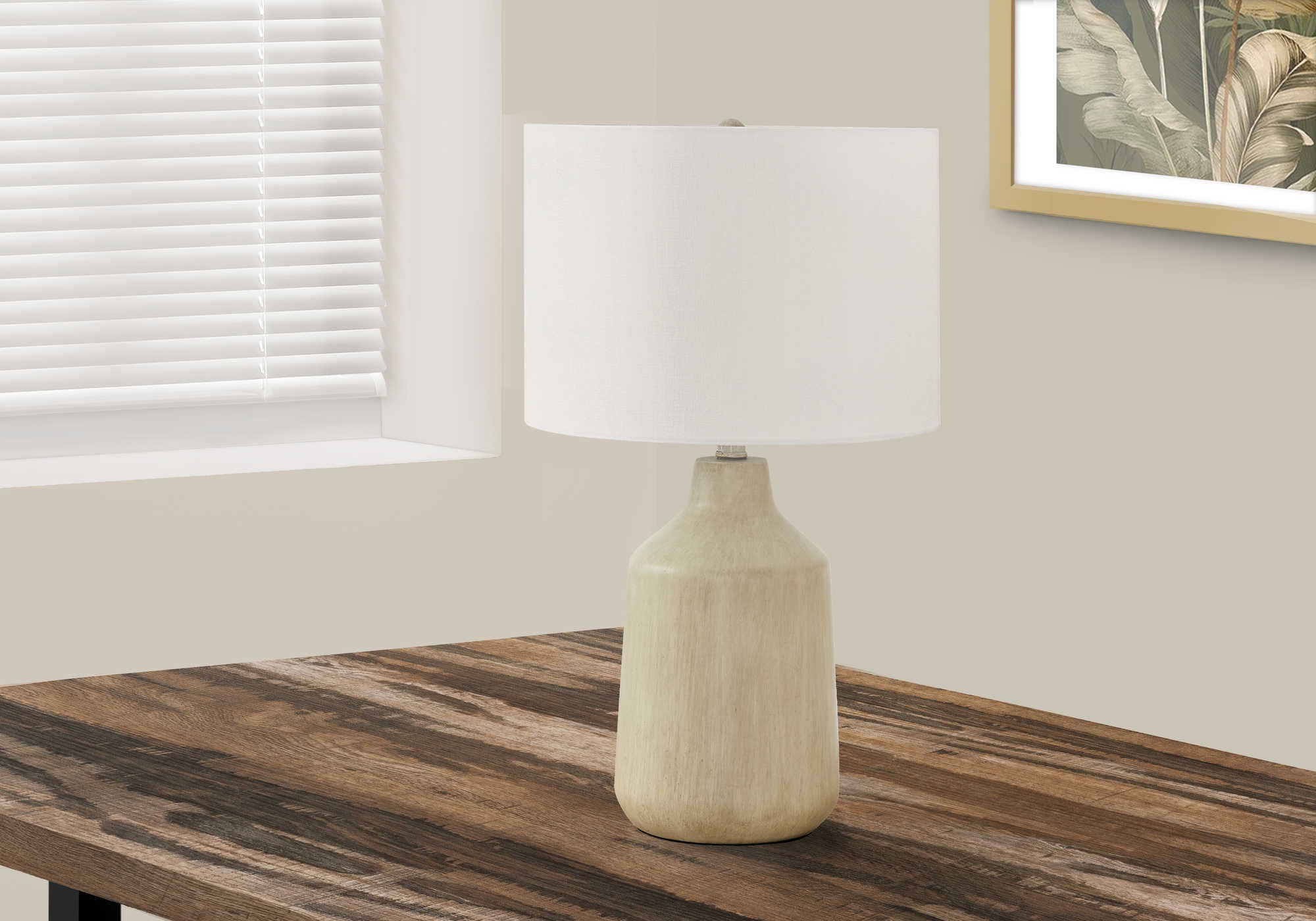 LIGHTING - 24"H TABLE LAMP BEIGE CONCRETE / IVORY SHADE # I 9702