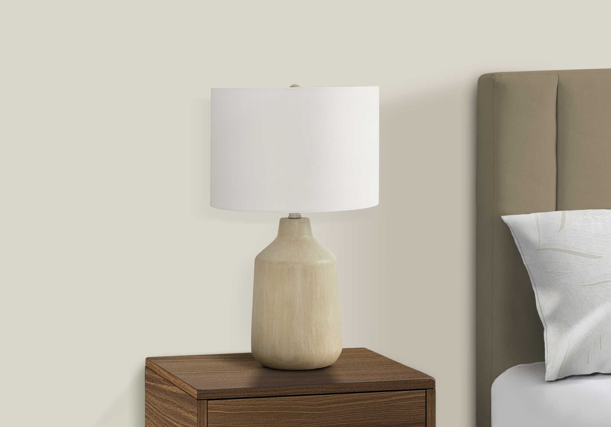 LIGHTING - 24"H TABLE LAMP BEIGE CONCRETE / IVORY SHADE # I 9702