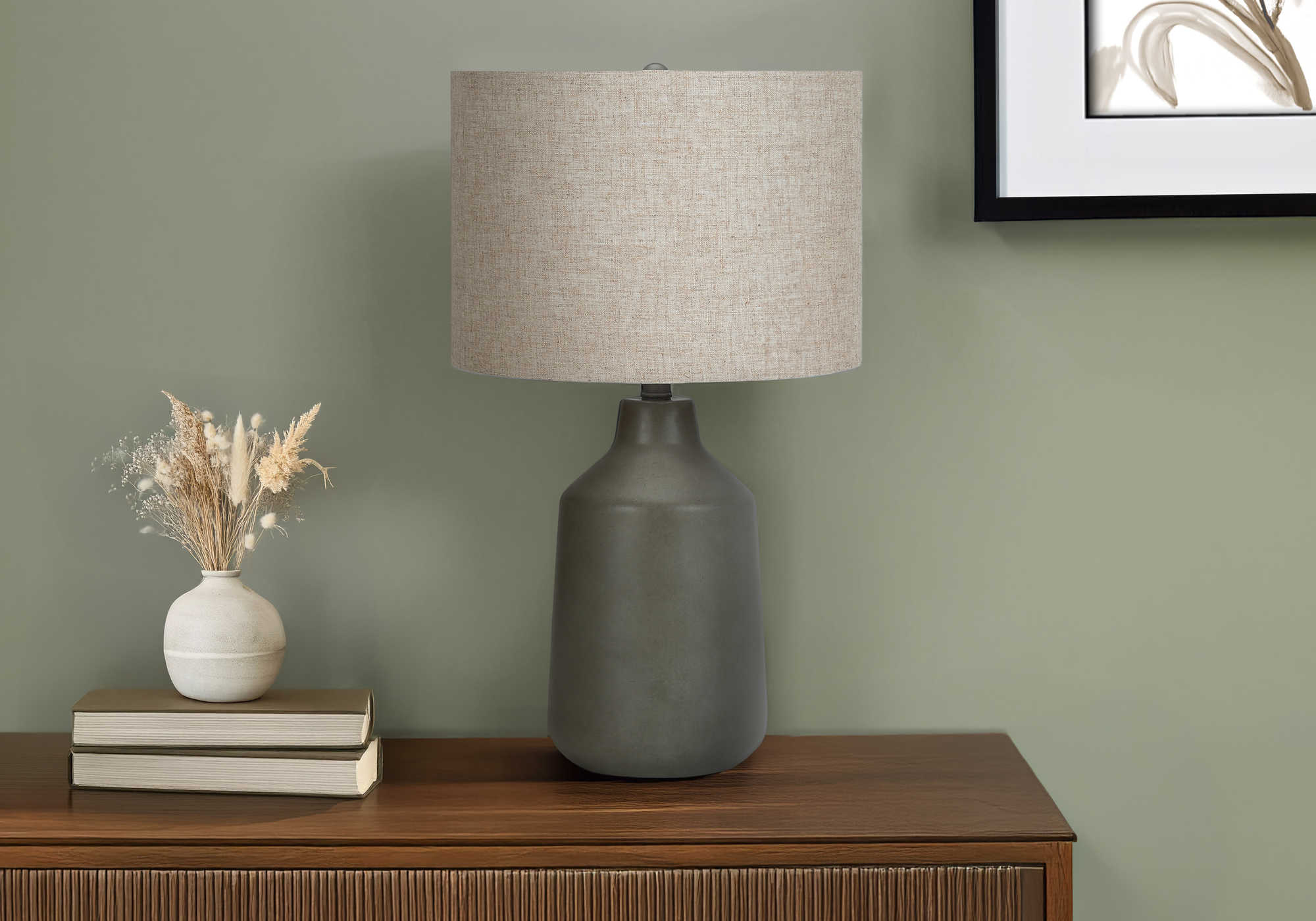 LIGHTING - 24"H TABLE LAMP GREY CONCRETE / BEIGE SHADE # I 9703