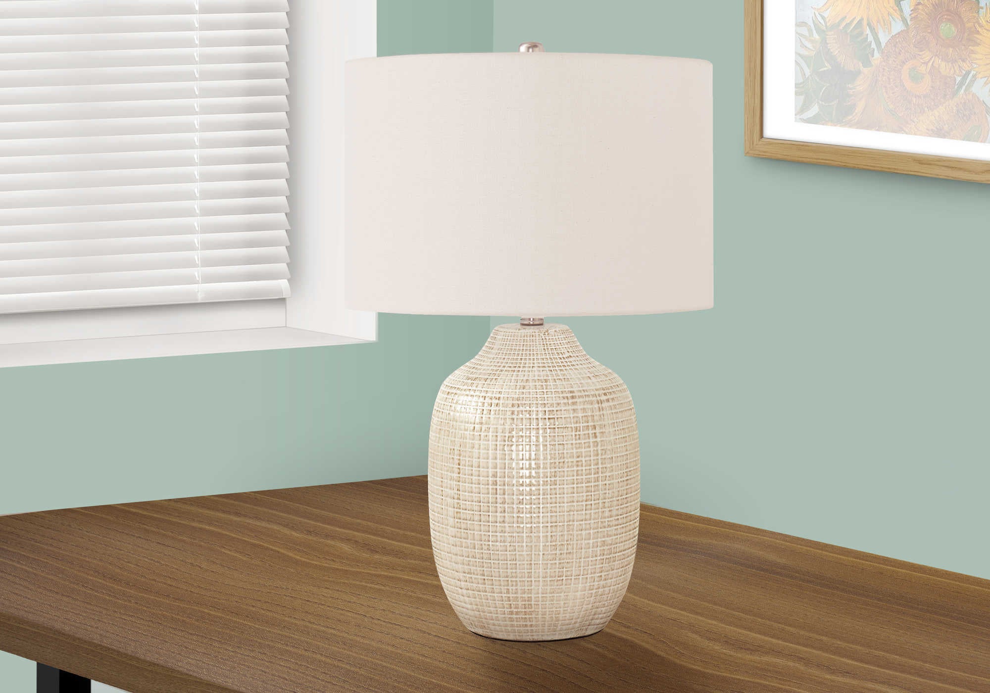 LIGHTING - 26"H TABLE LAMP CREAM CERAMIC / IVORY SHADE # I 9704