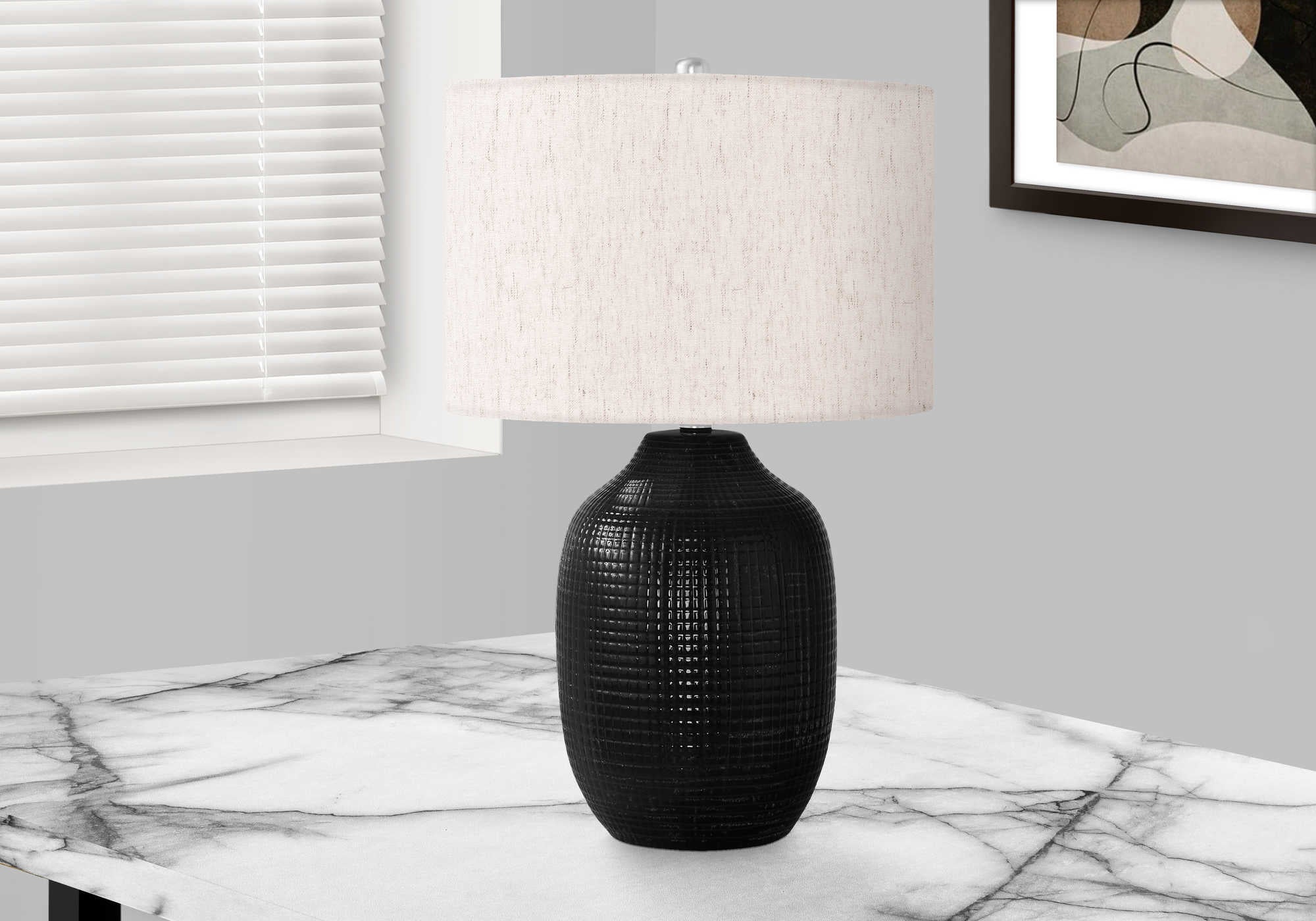 LIGHTING - 26"H TABLE LAMP BLACK CERAMIC / IVORY SHADE # I 9705