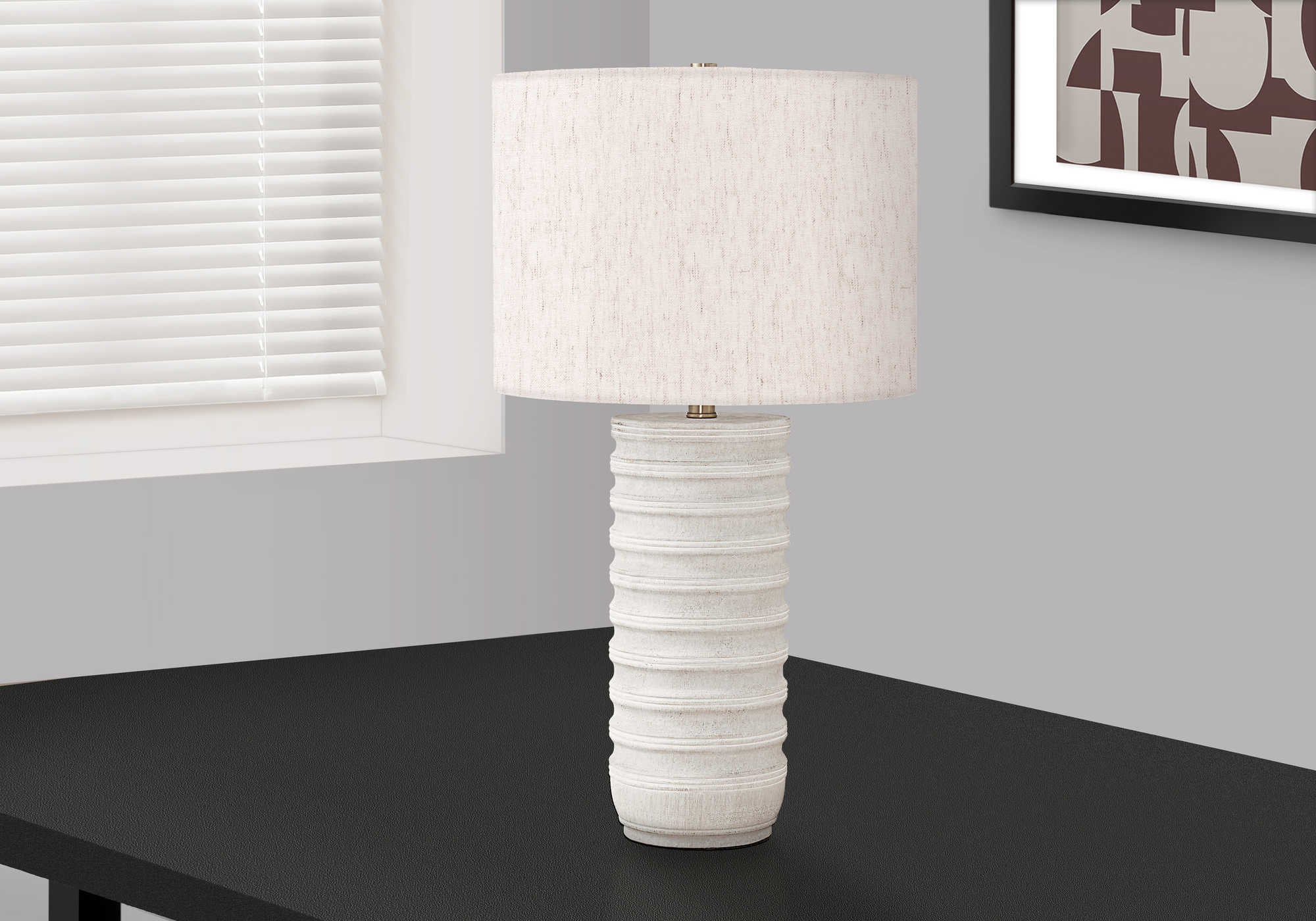 LIGHTING - 28"H TABLE LAMP CREAM RESIN / IVORY SHADE # I 9706