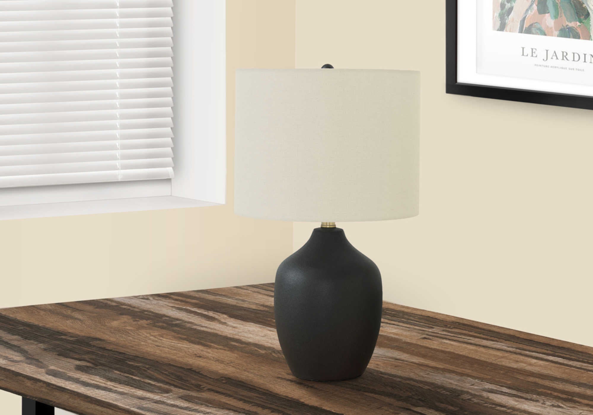 LIGHTING - 22"H TABLE LAMP BLACK CERAMIC / IVORY SHADE # I 9708