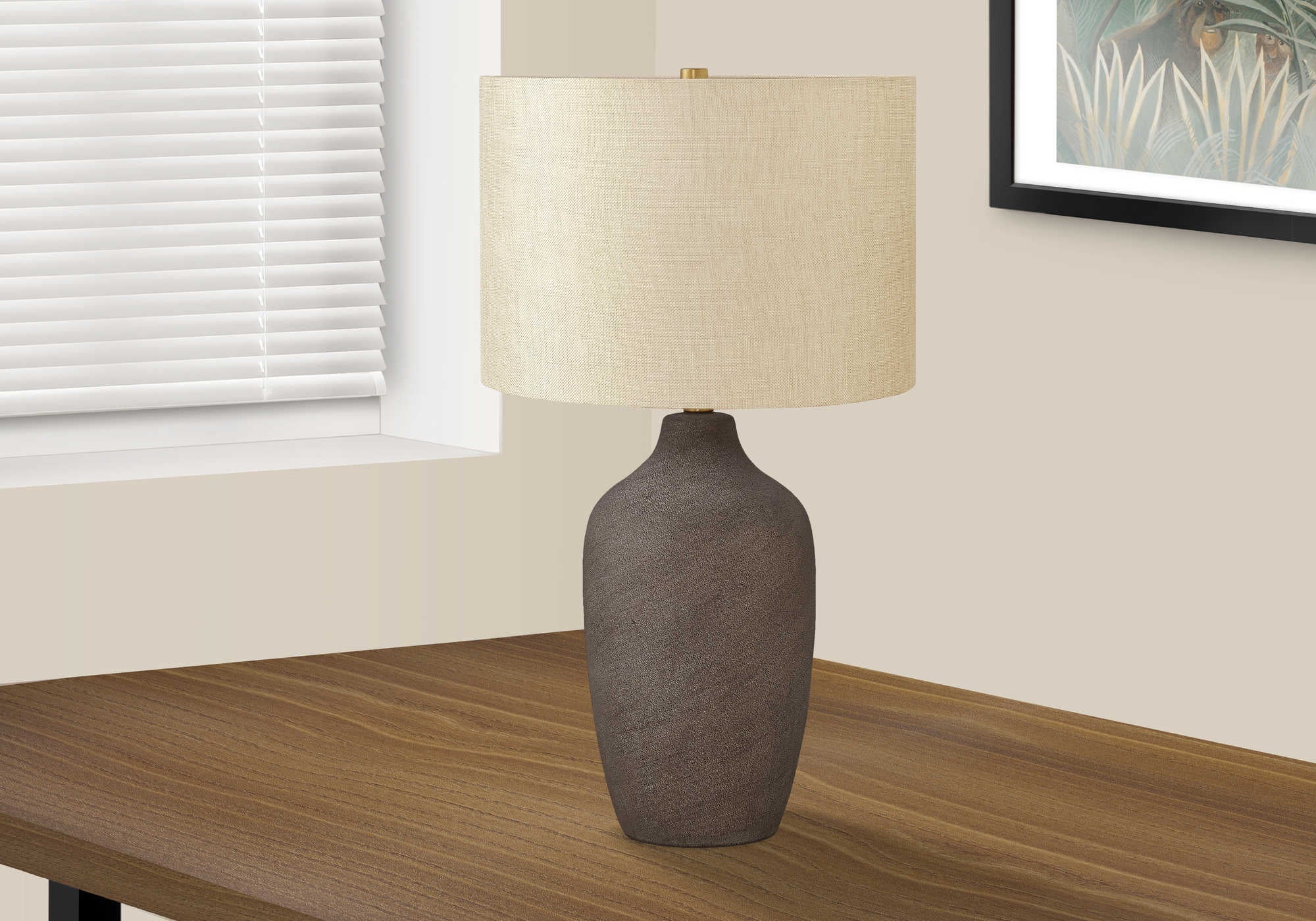 LIGHTING - 27"H TABLE LAMP GREY CERAMIC / BEIGE SHADE # I 9709