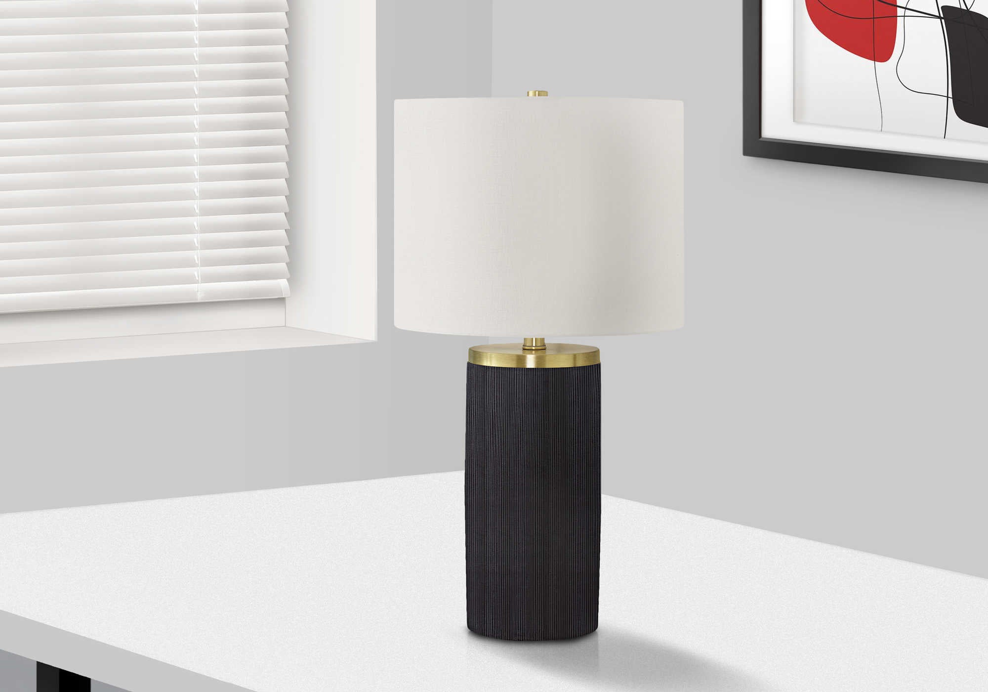 LIGHTING - 24"H TABLE LAMP BLACK CONCRETE / IVORY SHADE # I 9710