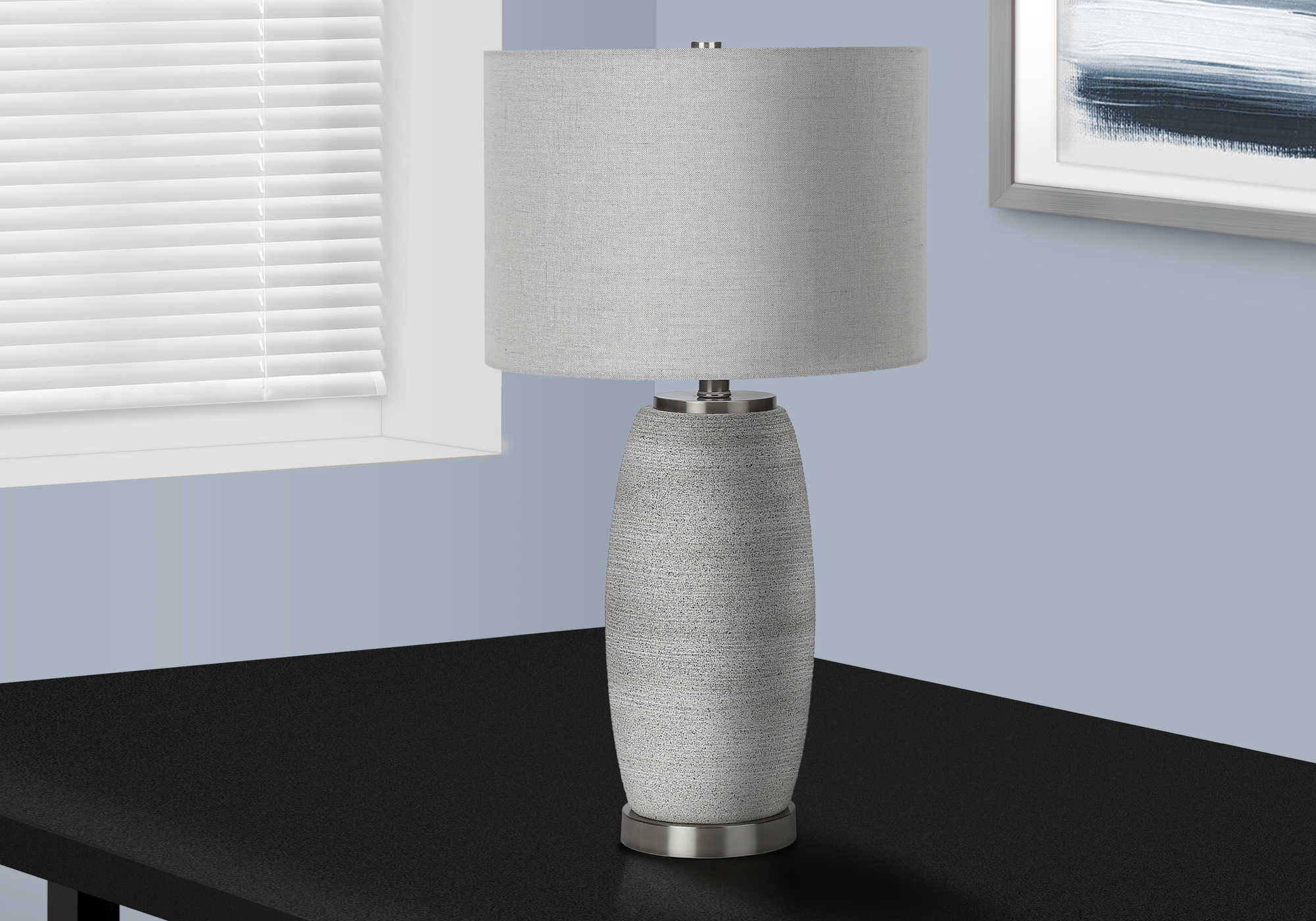 LIGHTING - 25"H TABLE LAMP GREY CERAMIC / GREY SHADE # I 9711