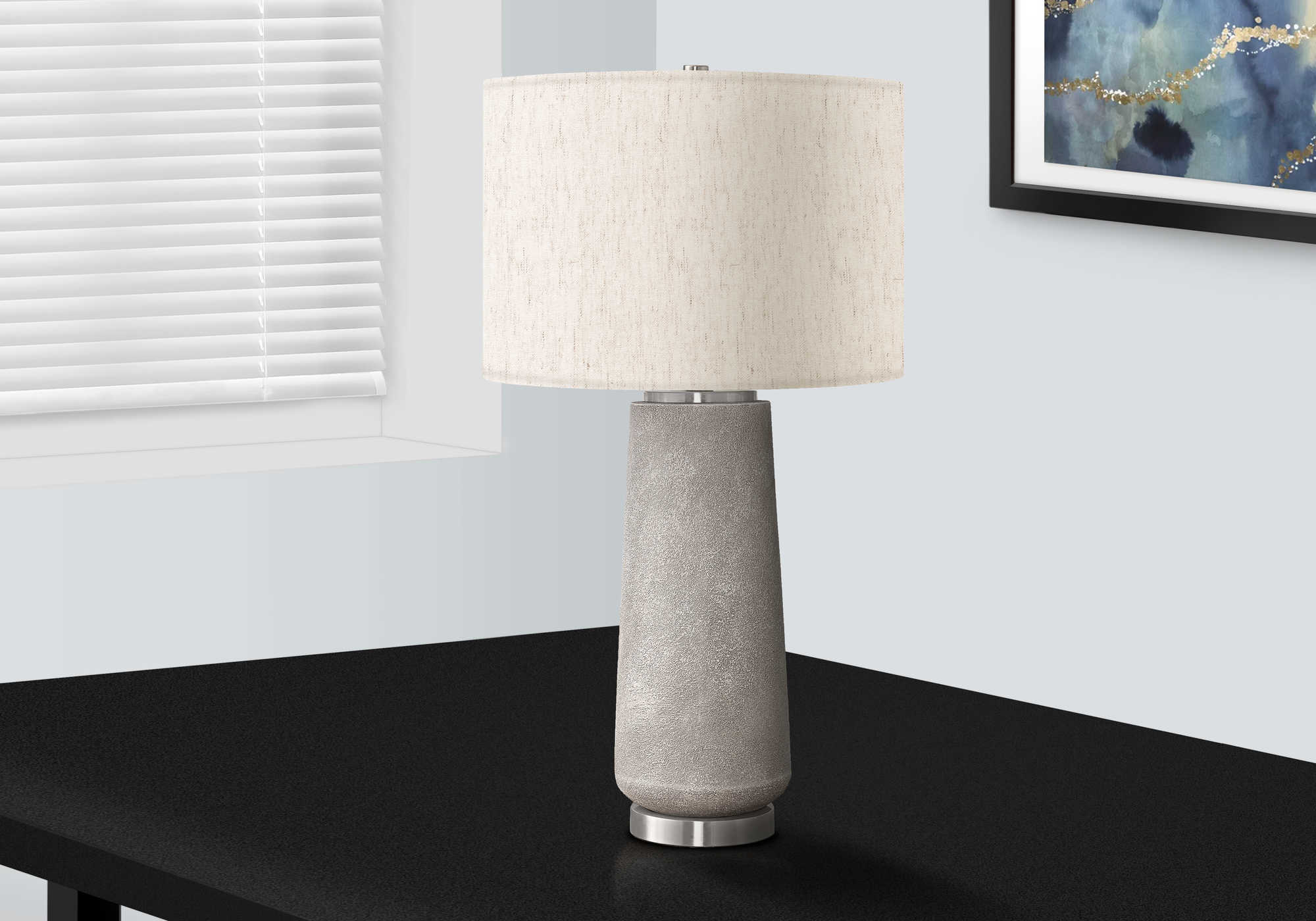 LIGHTING - 29"H TABLE LAMP GREY RESIN / IVORY SHADE # I 9712