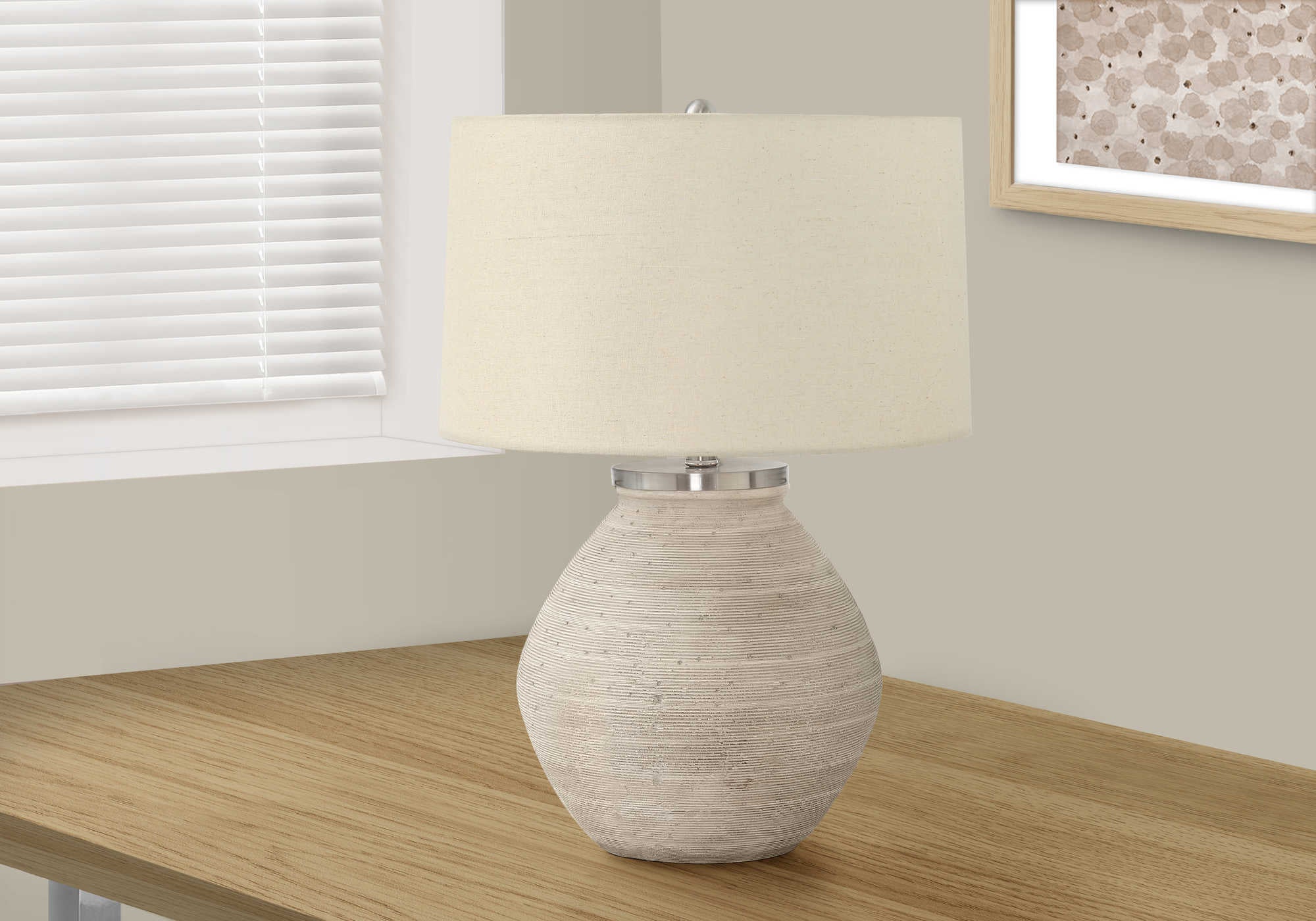 LIGHTING - 25"H TABLE LAMP CREAM CONCRETE / BEIGE SHADE # I 9714