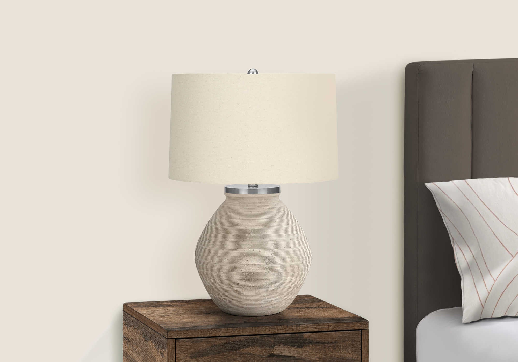 LIGHTING - 25"H TABLE LAMP CREAM CONCRETE / BEIGE SHADE # I 9714