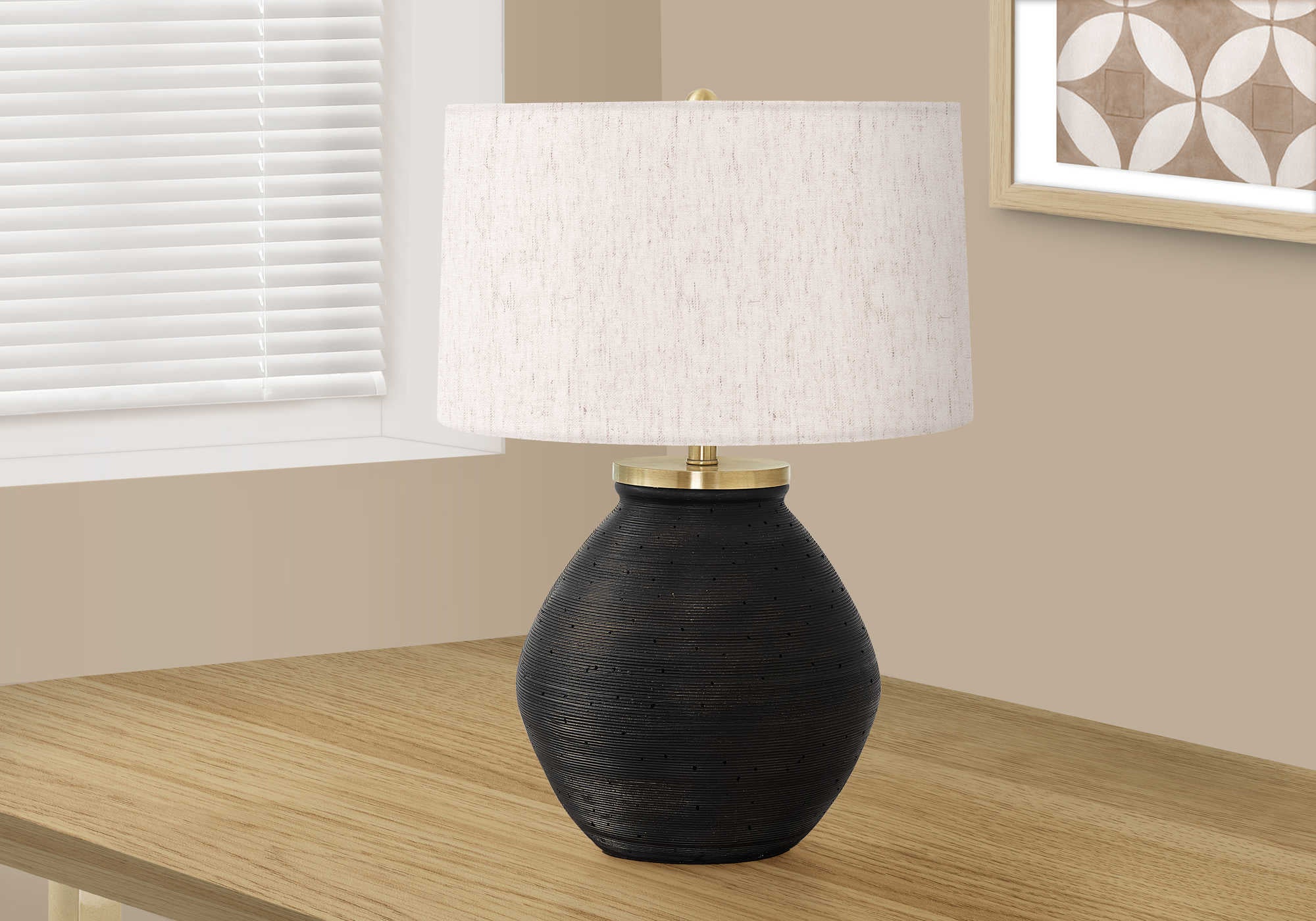 LIGHTING - 25"H TABLE LAMP BLACK CONCRETE / IVORY SHADE # I 9715