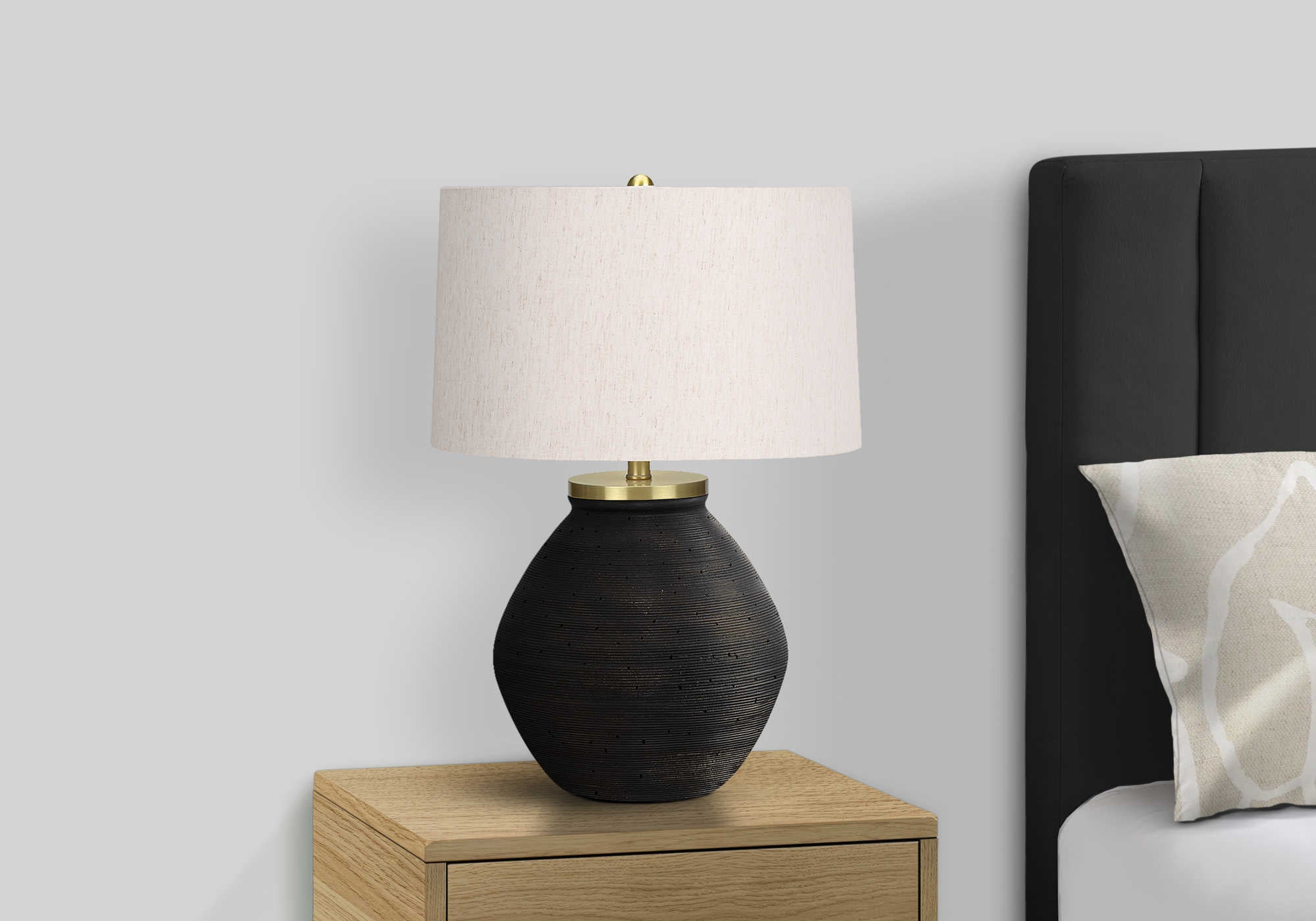 LIGHTING - 25"H TABLE LAMP BLACK CONCRETE / IVORY SHADE # I 9715