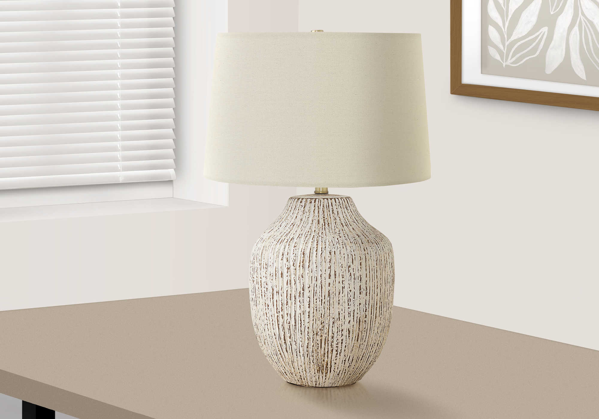 LIGHTING - 26"H TABLE LAMP CREAM CERAMIC / IVORY SHADE # I 9719