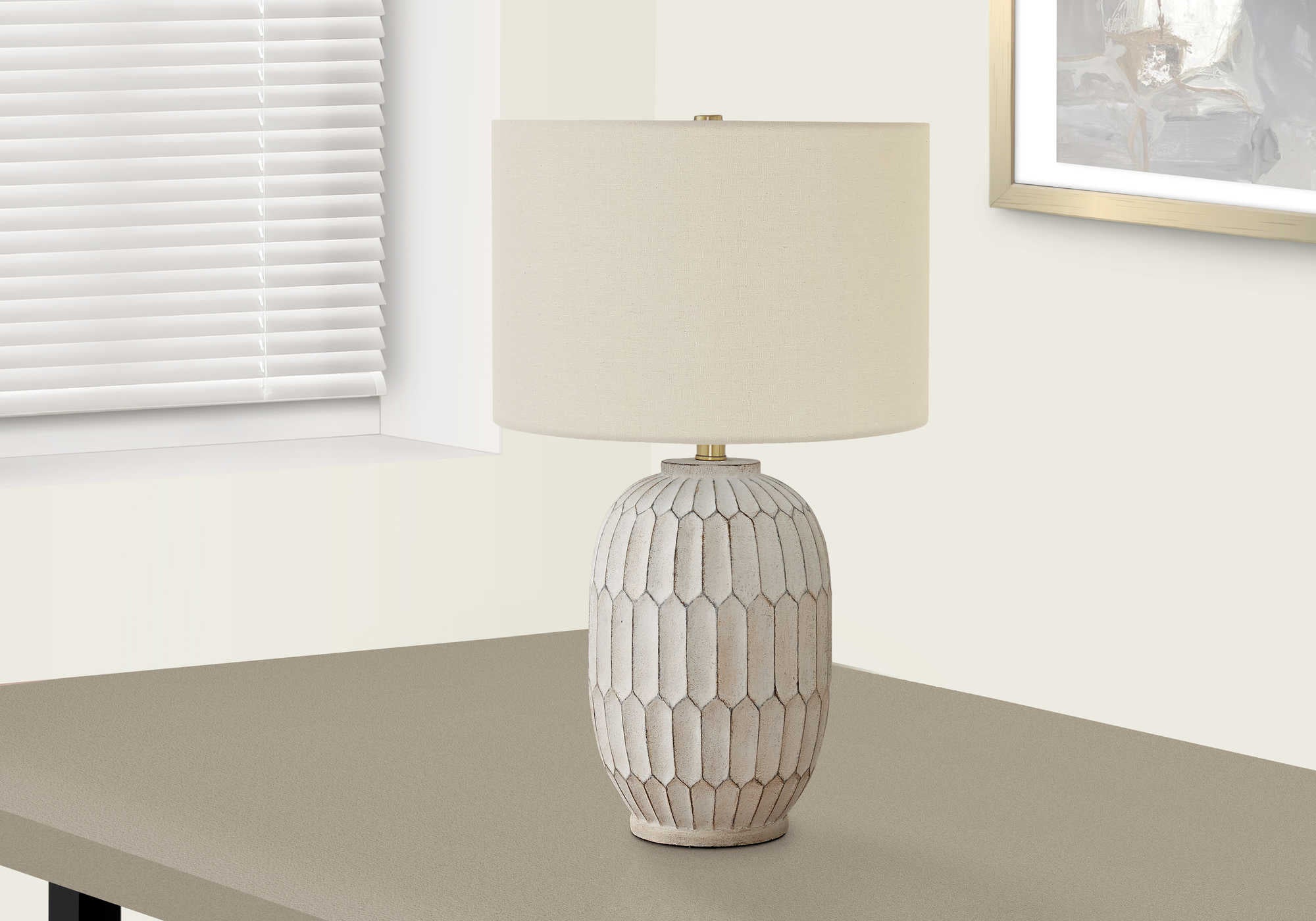 LIGHTING - 24"H TABLE LAMP CREAM RESIN / IVORY SHADE # I 9720