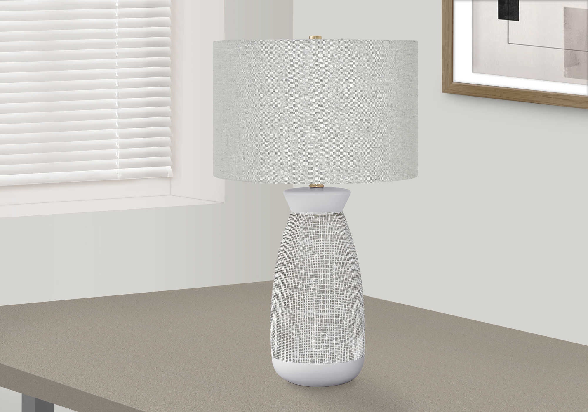 LIGHTING - 27"H TABLE LAMP GREY CERAMIC / GREY SHADE # I 9725