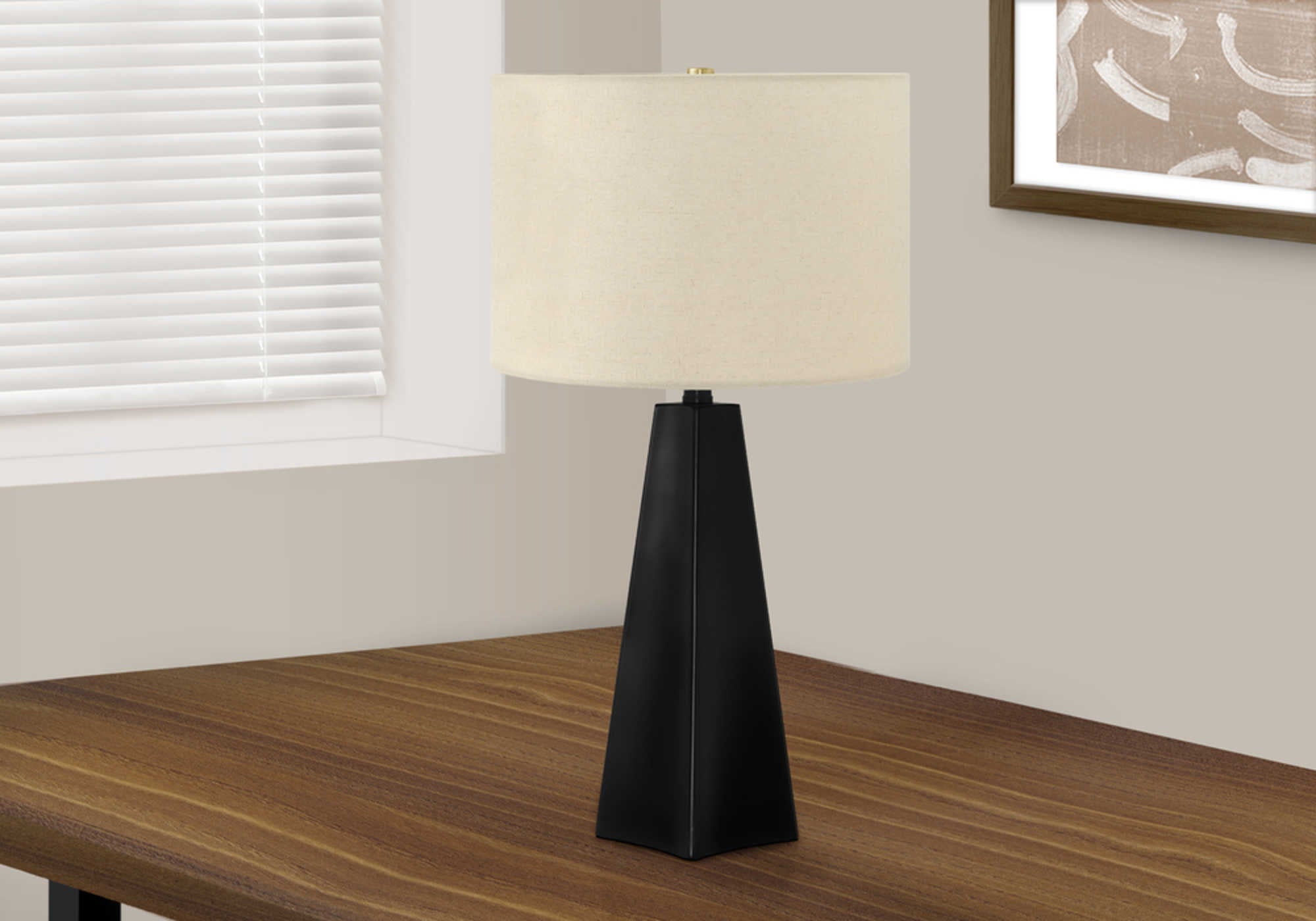 LIGHTING - 27"H TABLE LAMP BLACK RESIN / BEIGE SHADE # I 9726