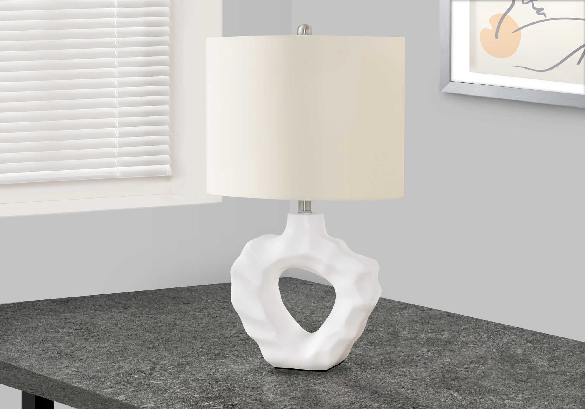 LIGHTING - 25"H TABLE LAMP CREAM RESIN / IVORY SHADE # I 9727