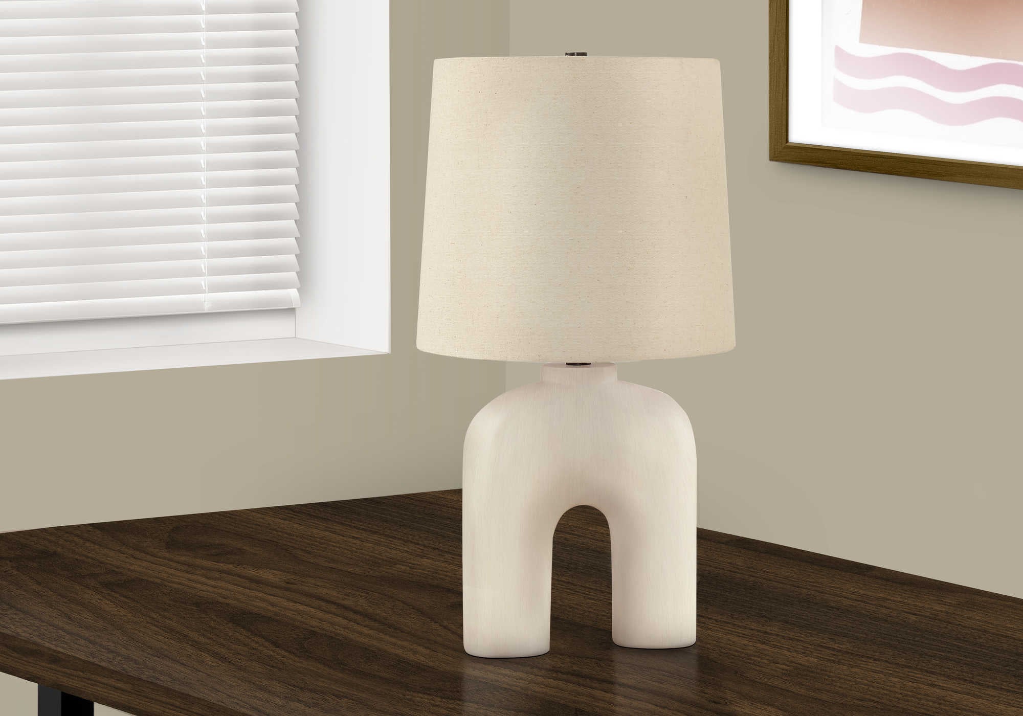 LIGHTING - 25"H TABLE LAMP CREAM RESIN / BEIGE SHADE # I 9728