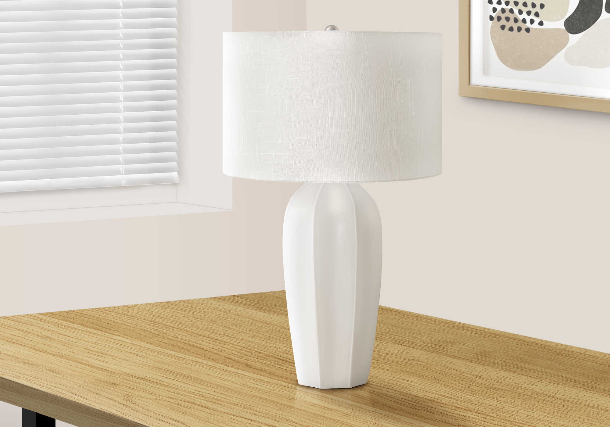 LIGHTING - 27"H TABLE LAMP CREAM CERAMIC / IVORY SHADE # I 9731