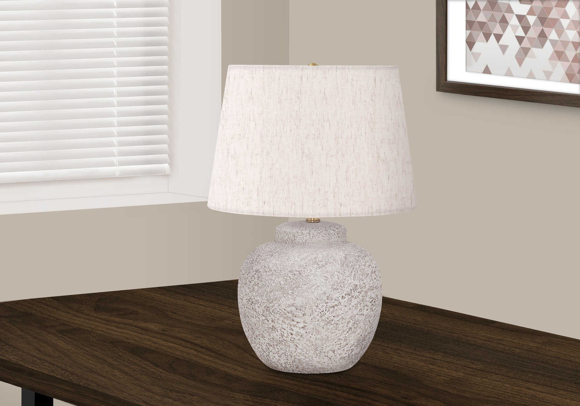 LIGHTING - 22"H TABLE LAMP CREAM CONCRETE / IVORY SHADE # I 9732